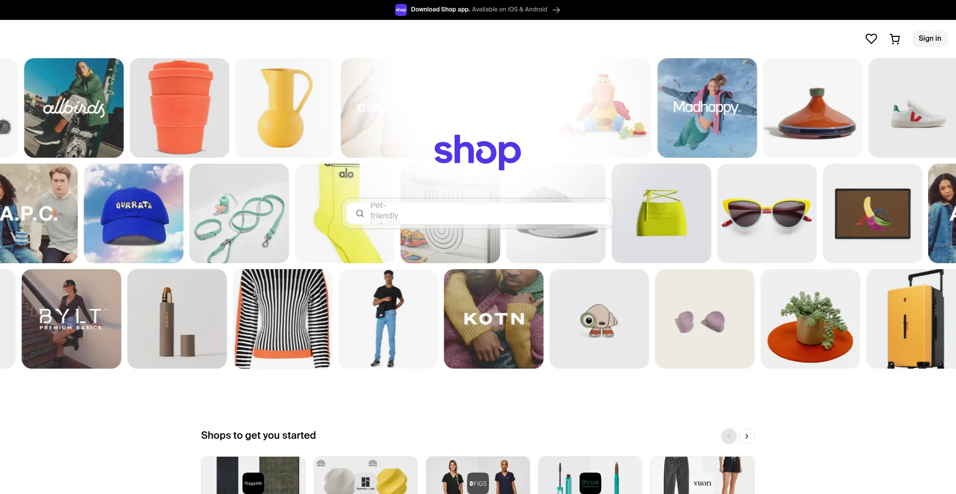 Screenshot of shop.app homepage