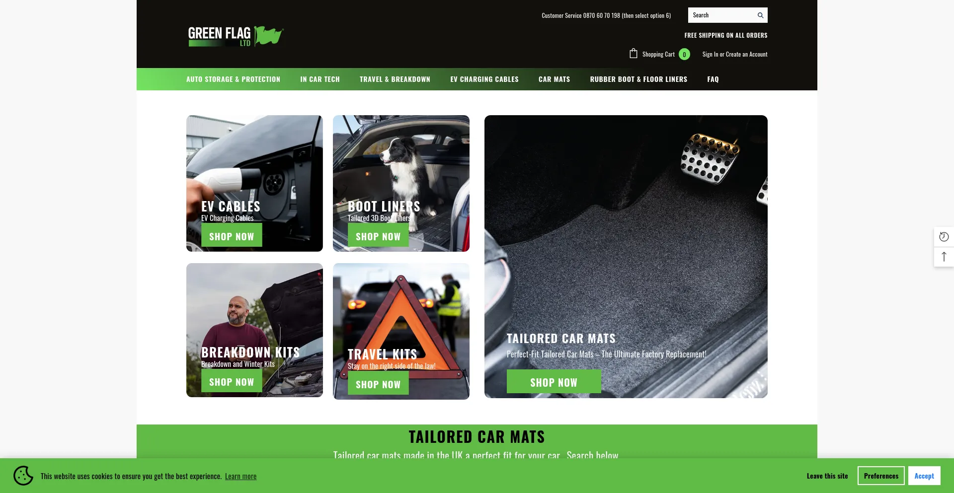 Screenshot of shop.greenflag.com homepage