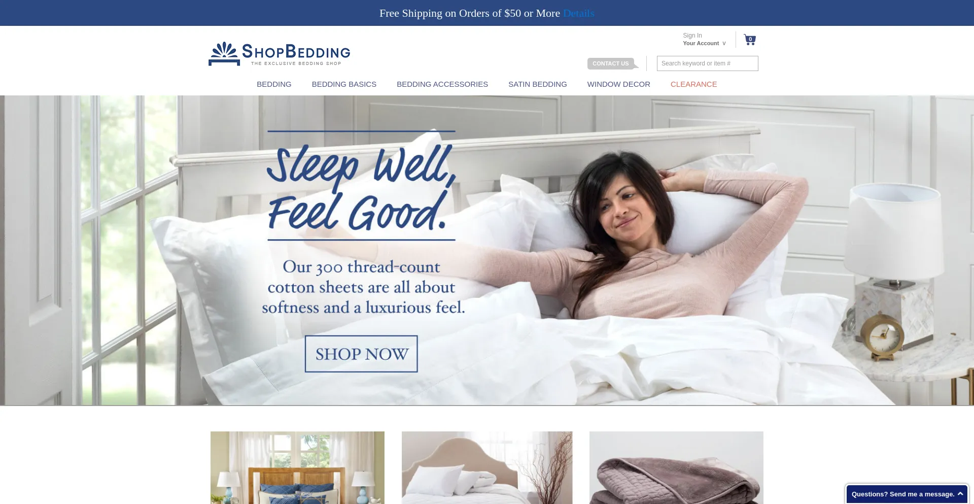 Screenshot of shopbedding.com homepage