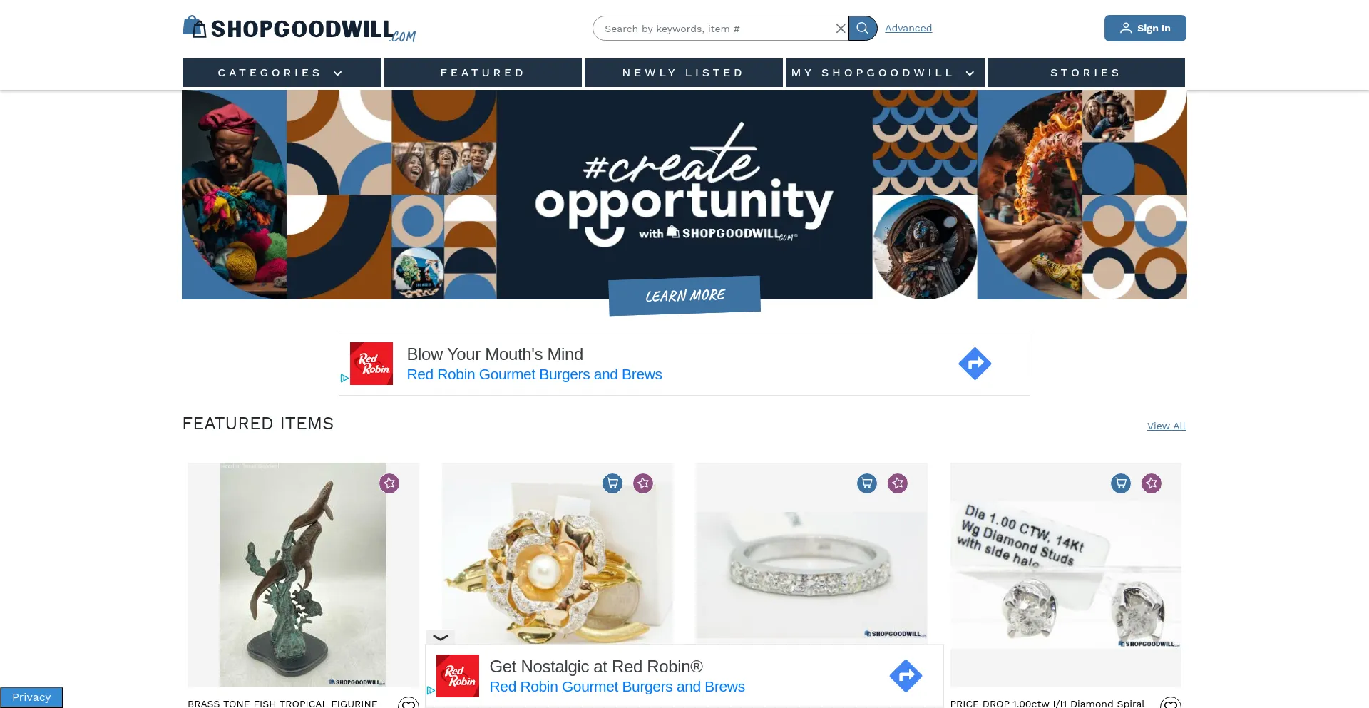 Screenshot of shopgoodwill.com homepage