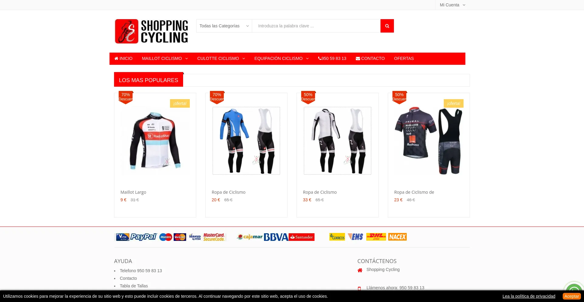 Screenshot of shoppingcycling.es homepage