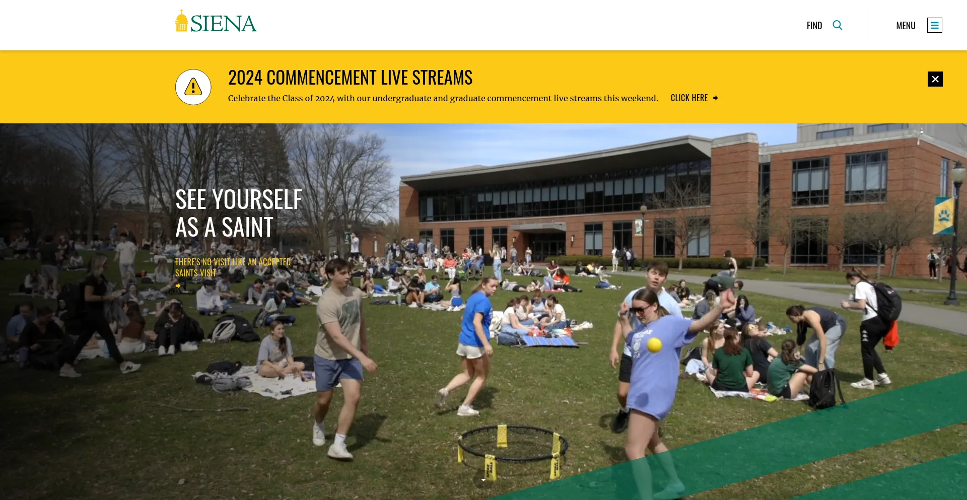 Screenshot of siena.edu homepage