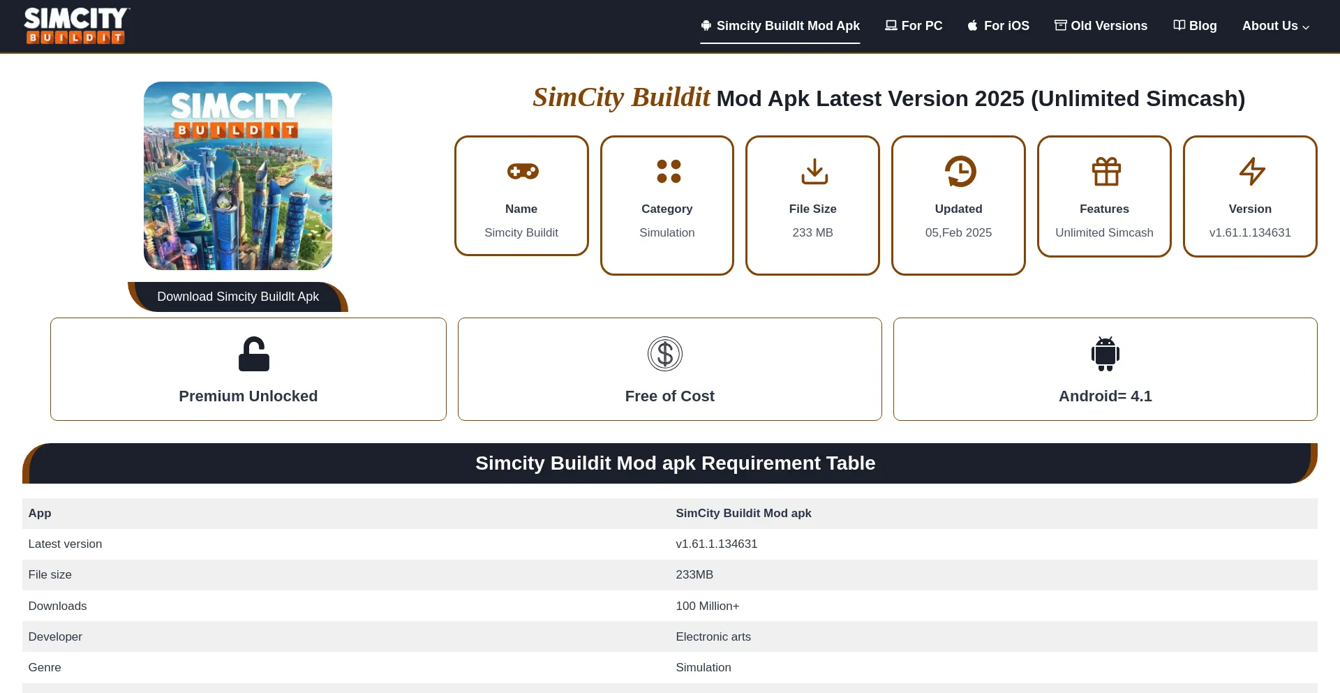 Screenshot of simcitybuilditapp.com homepage