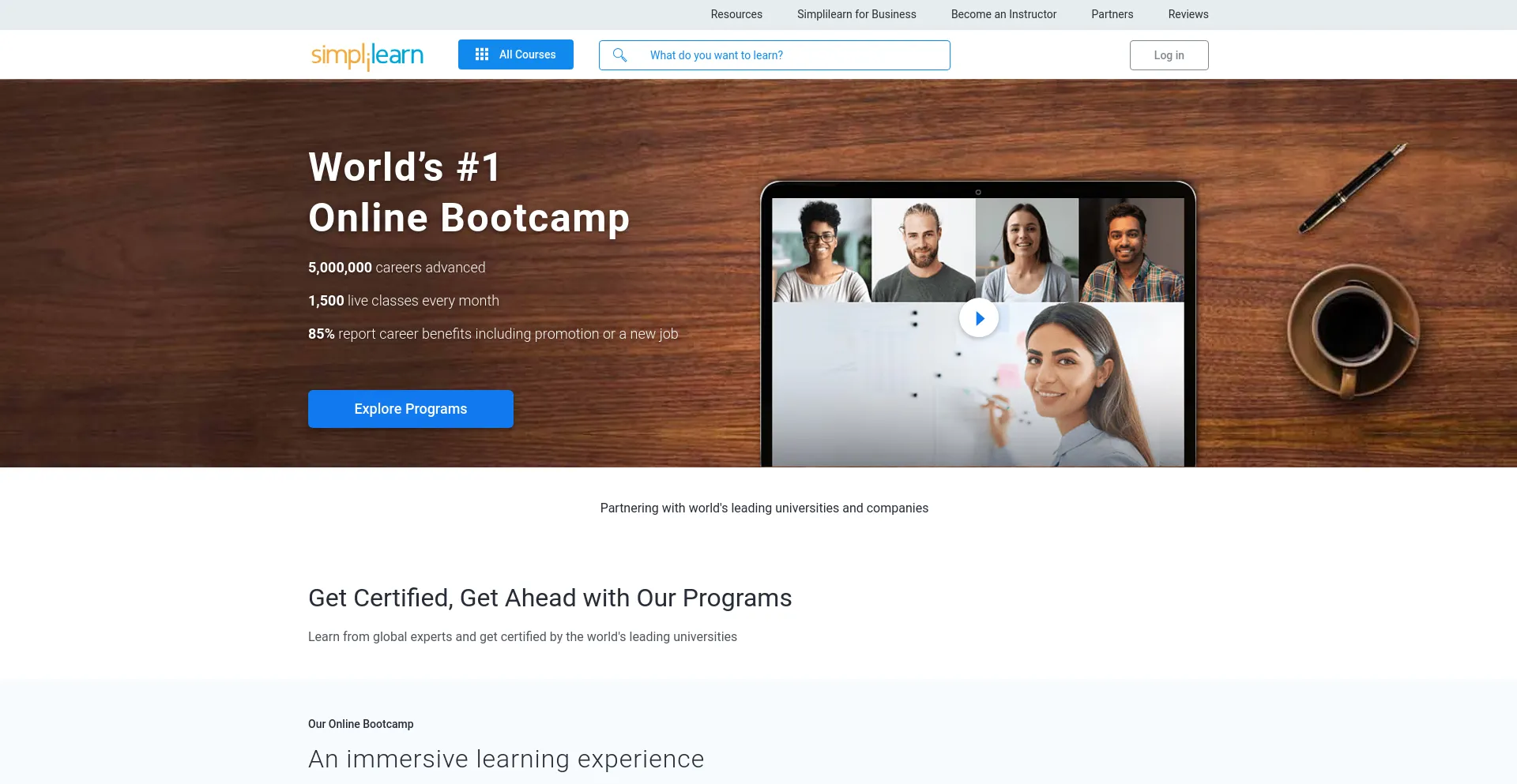 Screenshot of simplilearn.com homepage