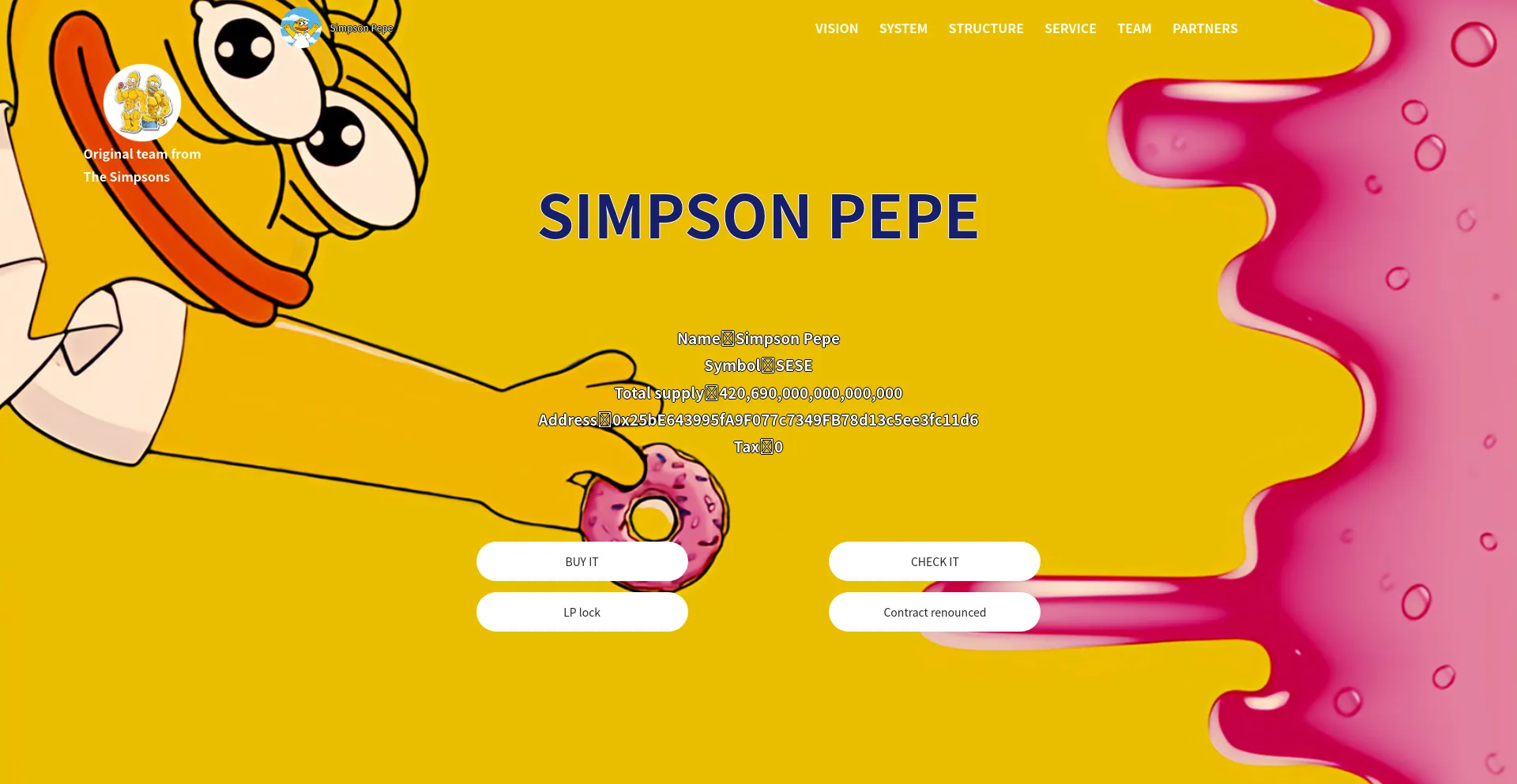 Screenshot of simpsonpepe.fun homepage