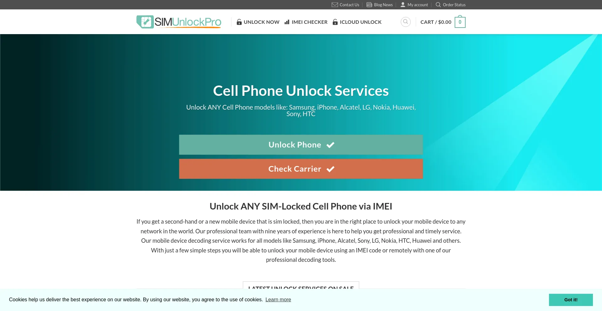 Screenshot of simunlockpro.com homepage