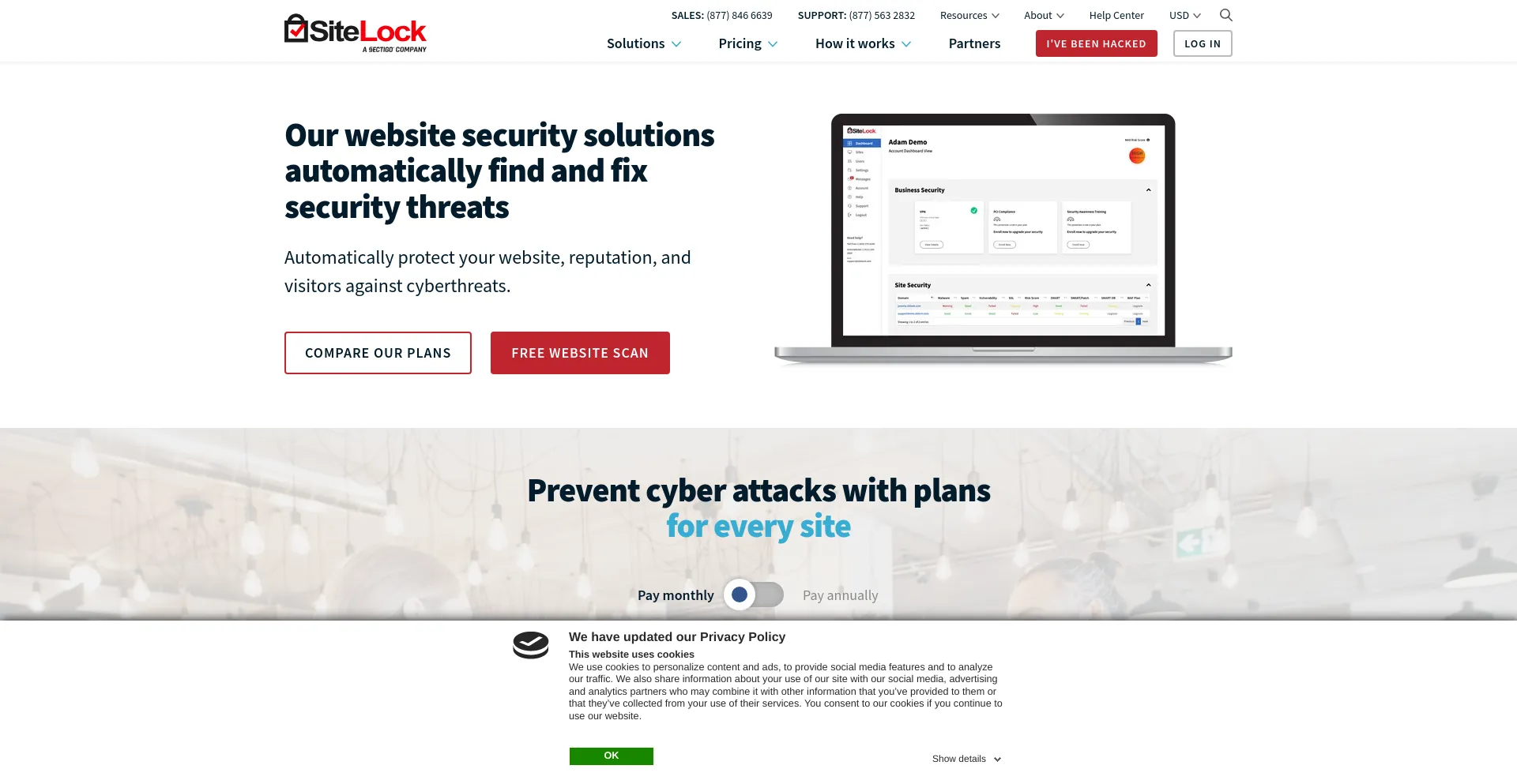 Screenshot of sitelock.com homepage