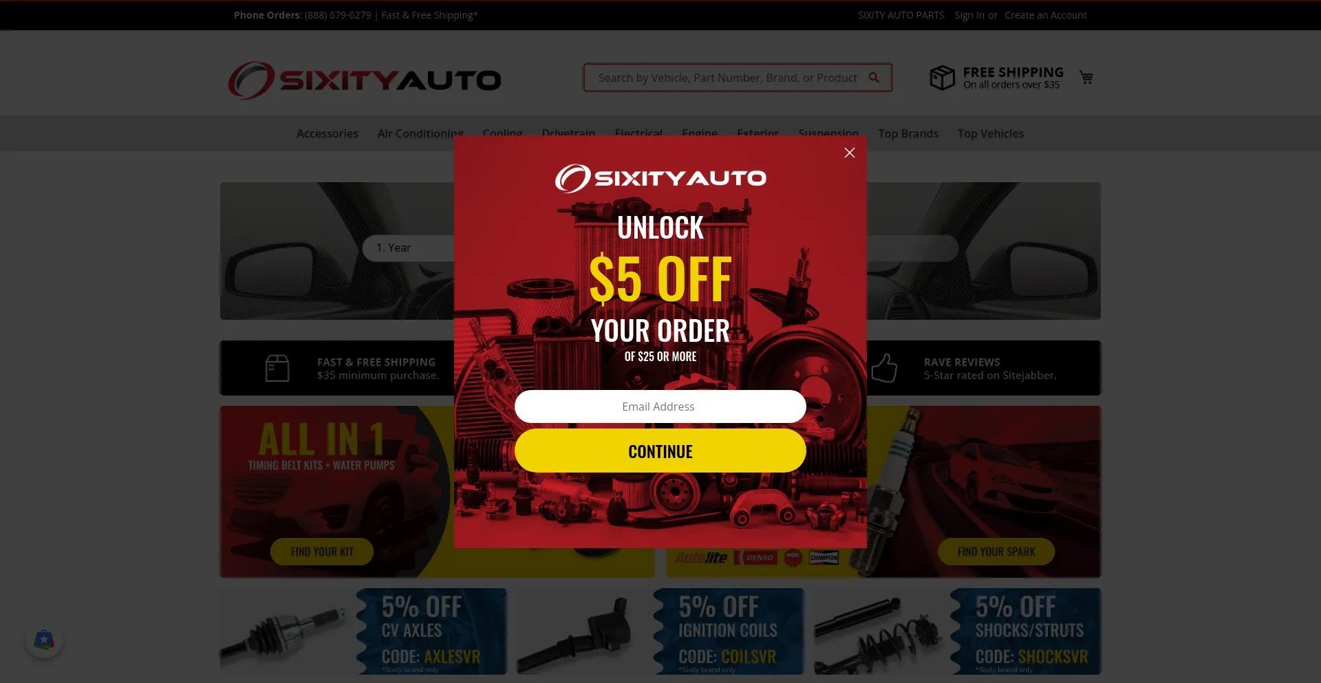 Screenshot of sixityauto.com homepage