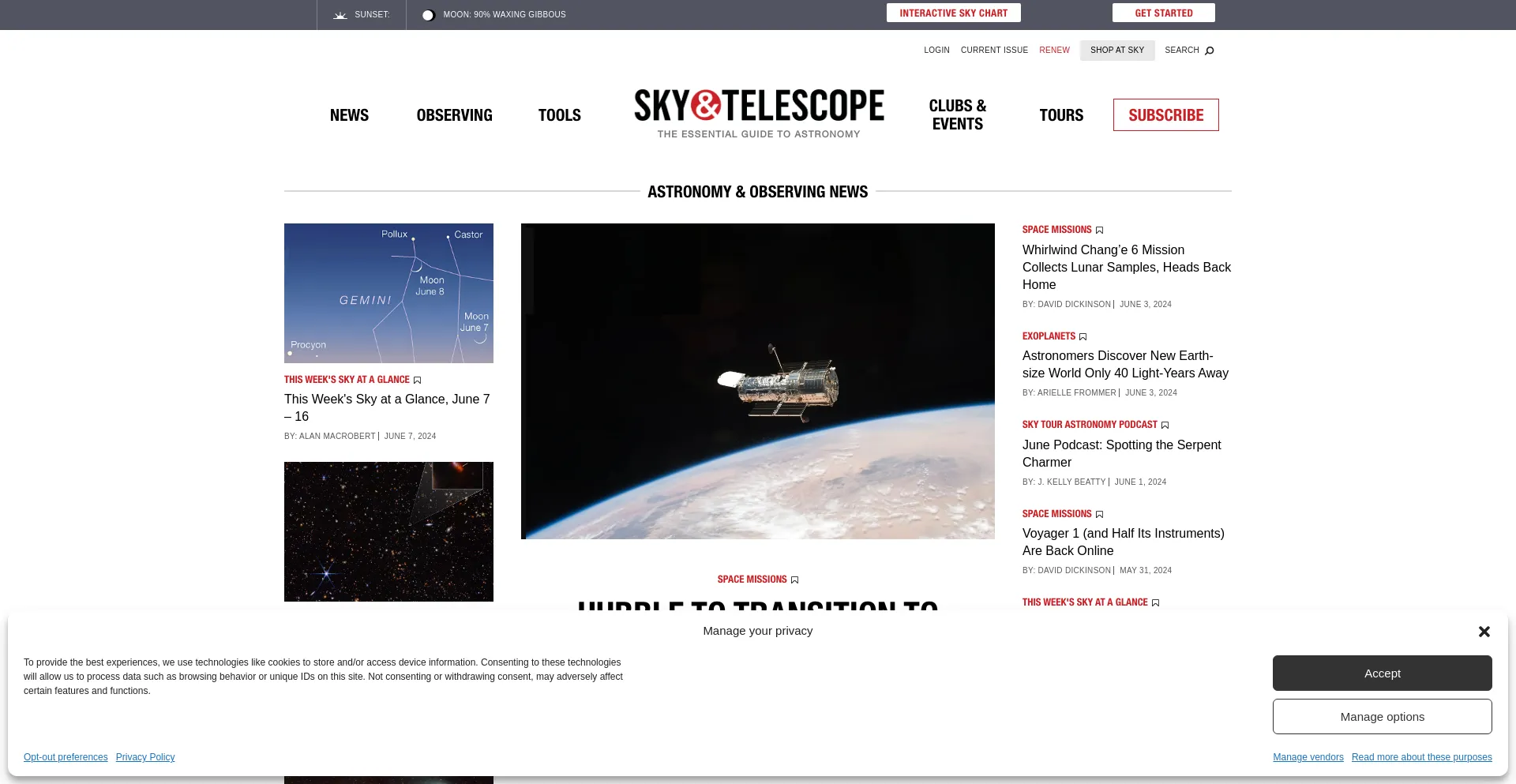 Screenshot of skyandtelescope.org homepage