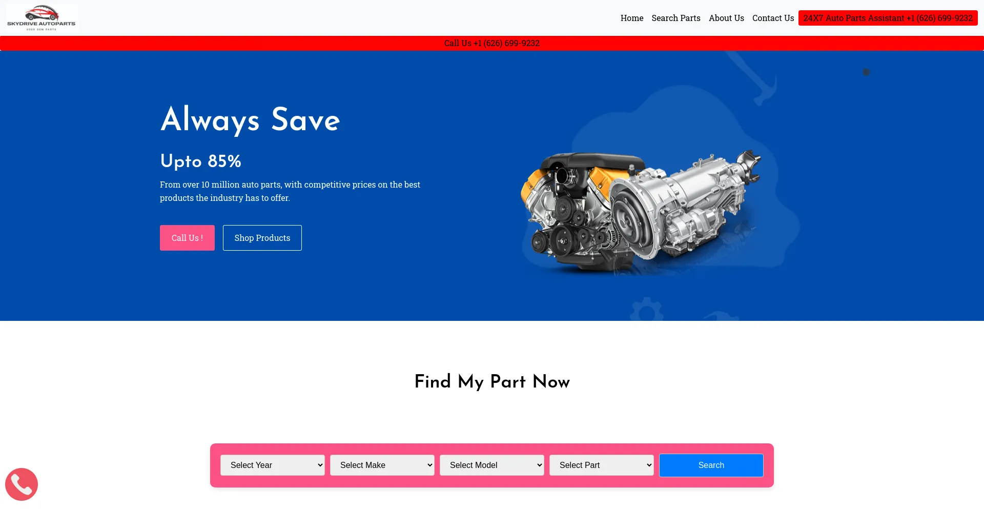 Screenshot of skydriveautoparts.com homepage