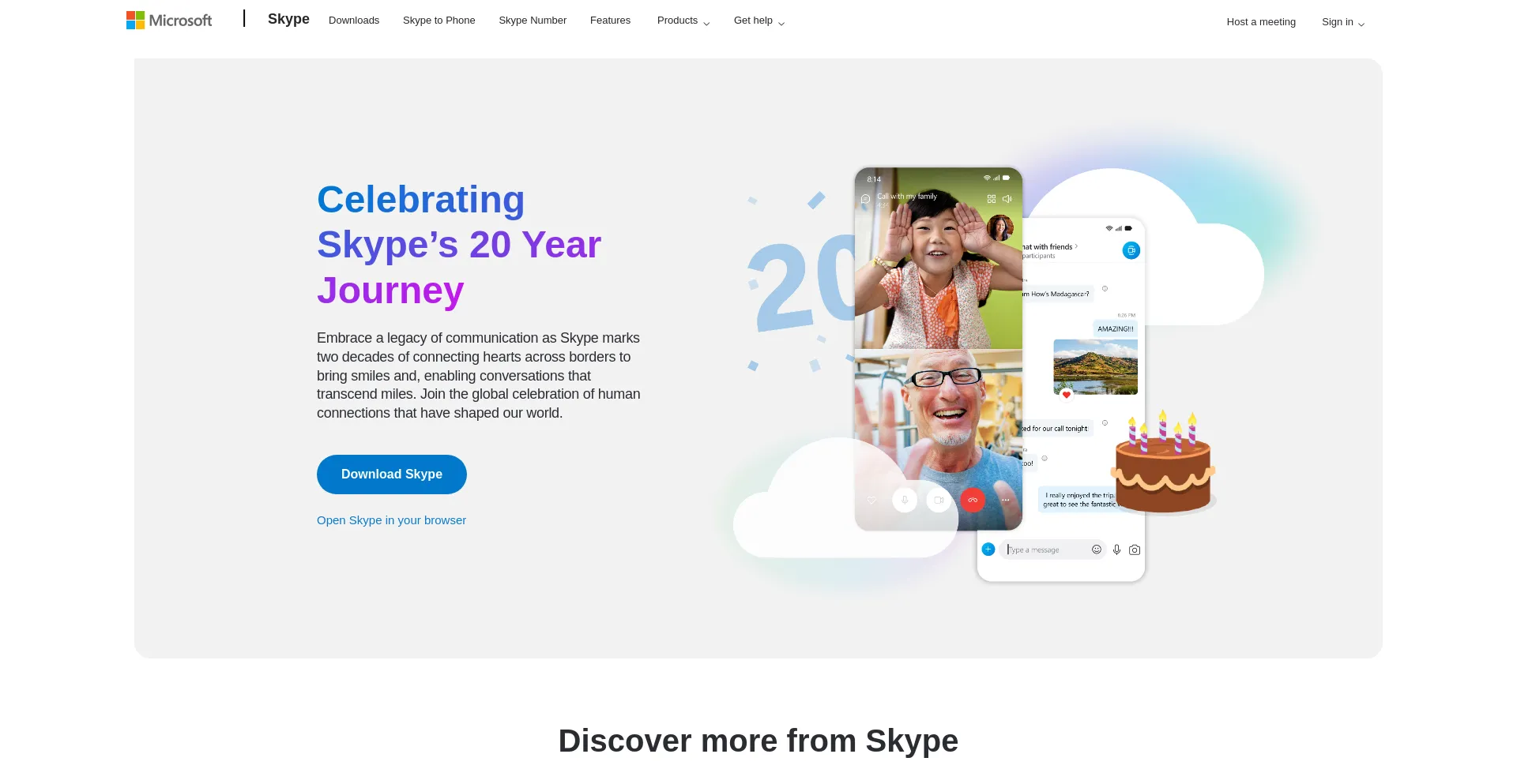 Screenshot of skype.com homepage
