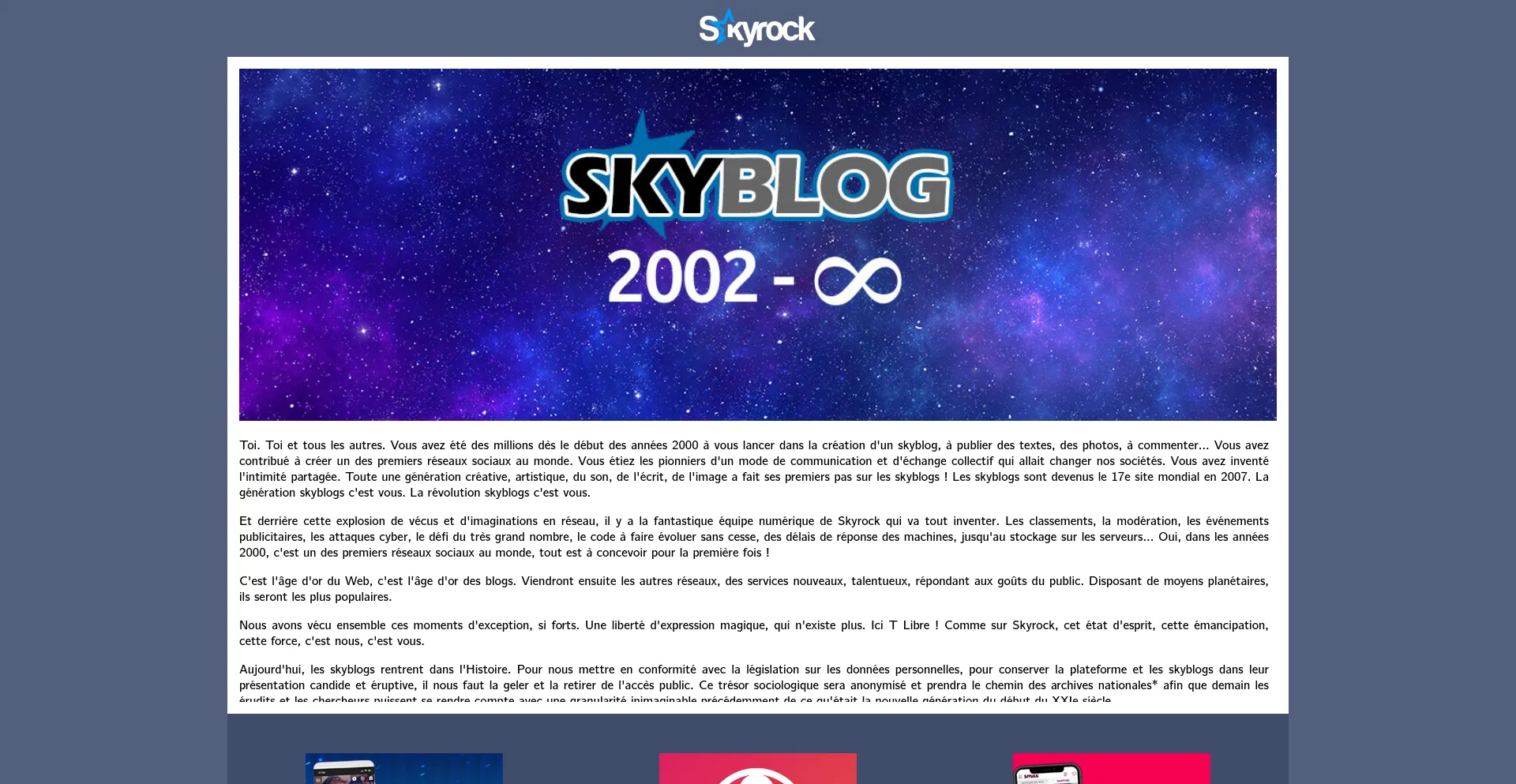 Screenshot of skyrock.com homepage