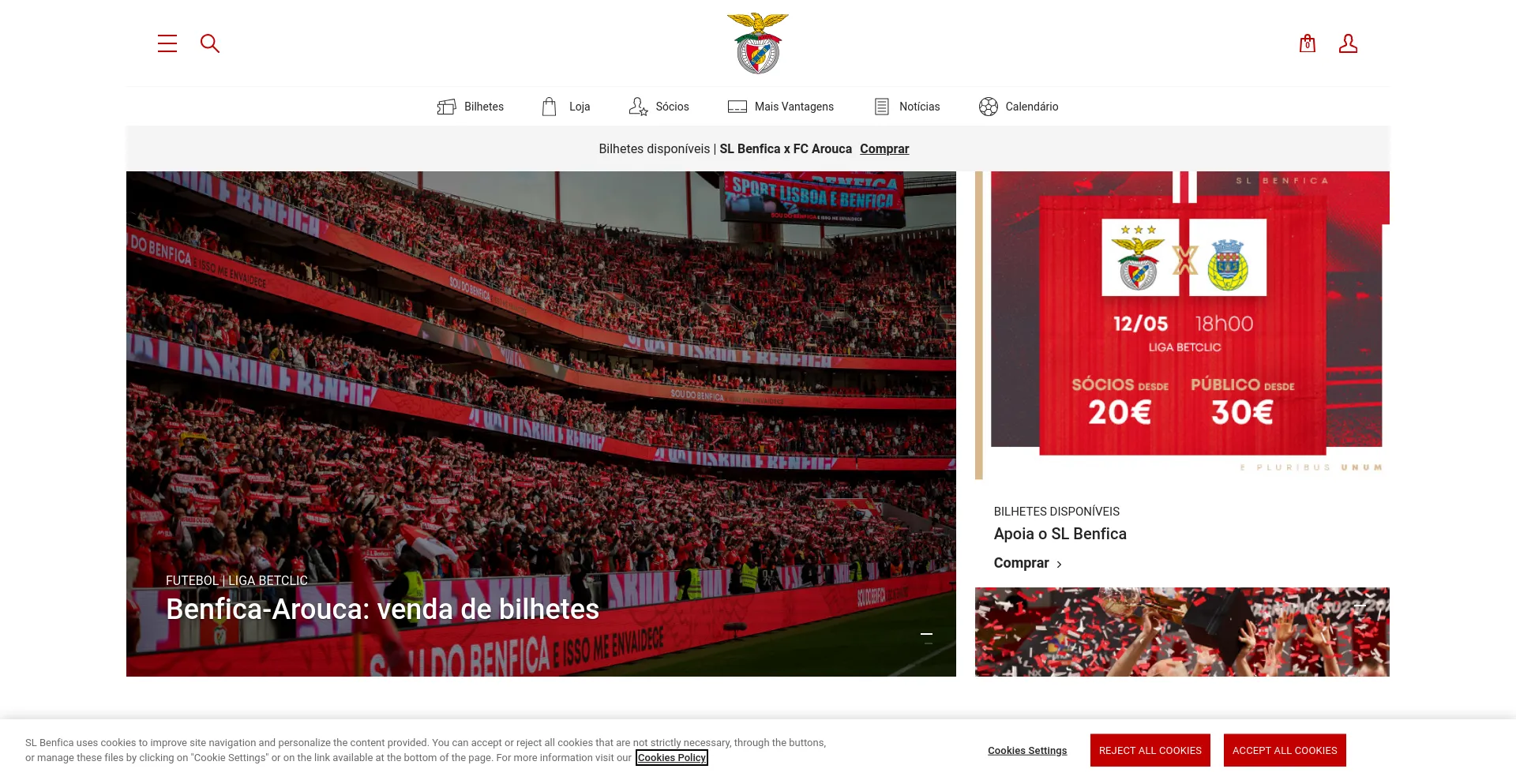 Screenshot of slbenfica.pt homepage