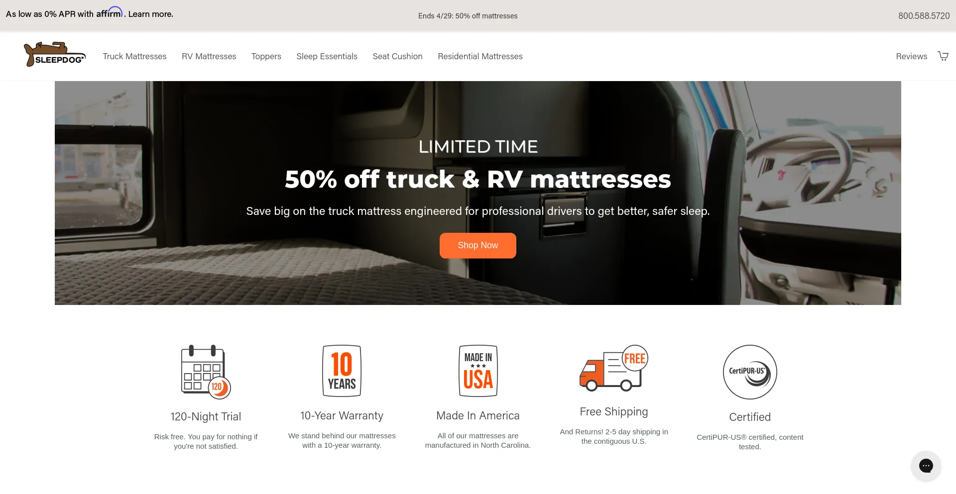 Screenshot of sleepdogmattress.com homepage