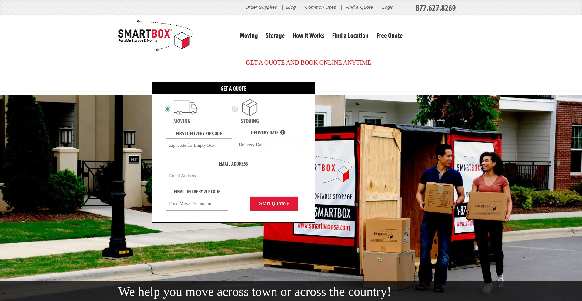 Screenshot of smartboxmovingandstorage.com homepage