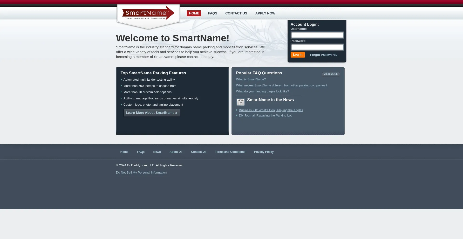 Screenshot of smartname.com homepage