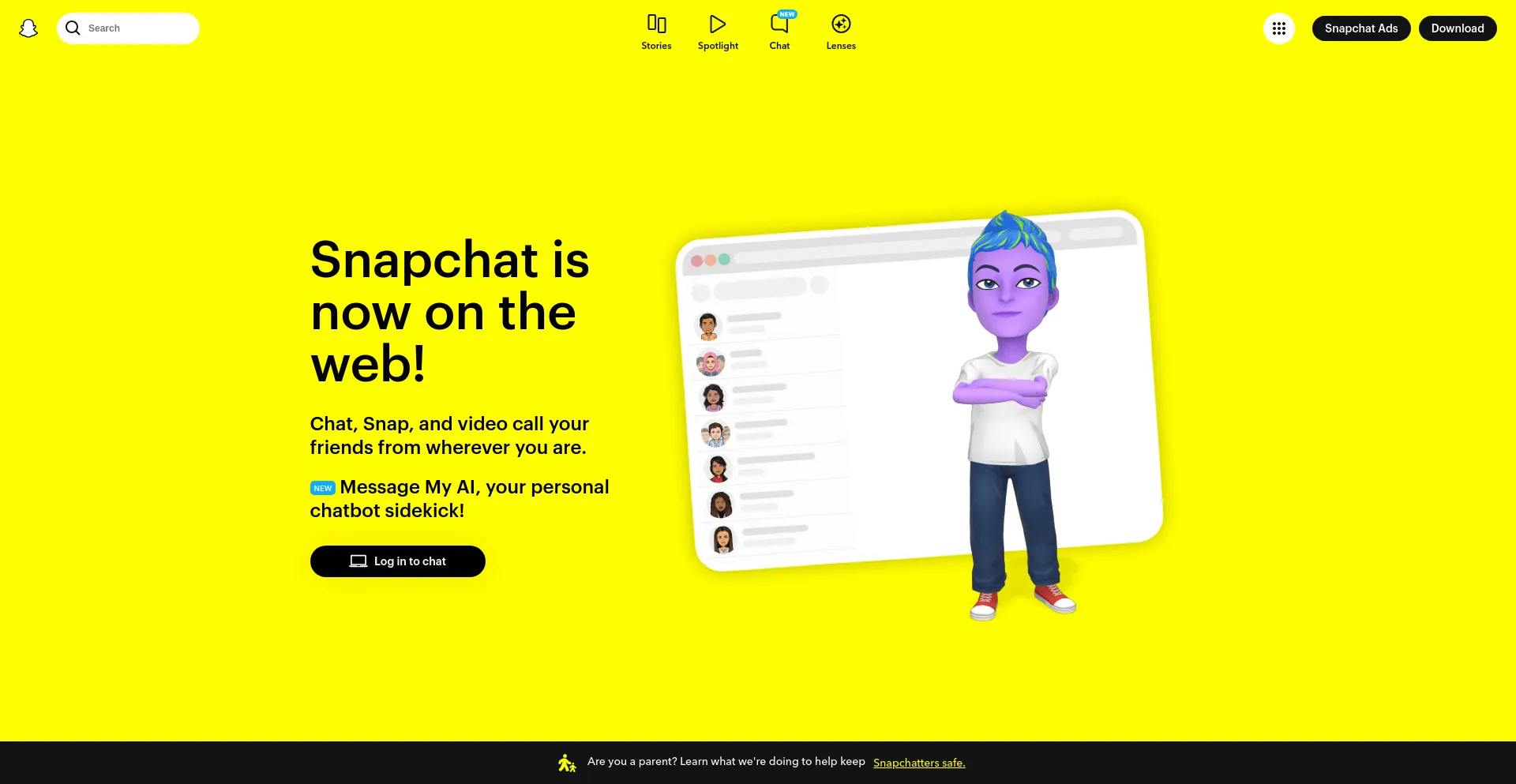 Screenshot of snapchat.com homepage