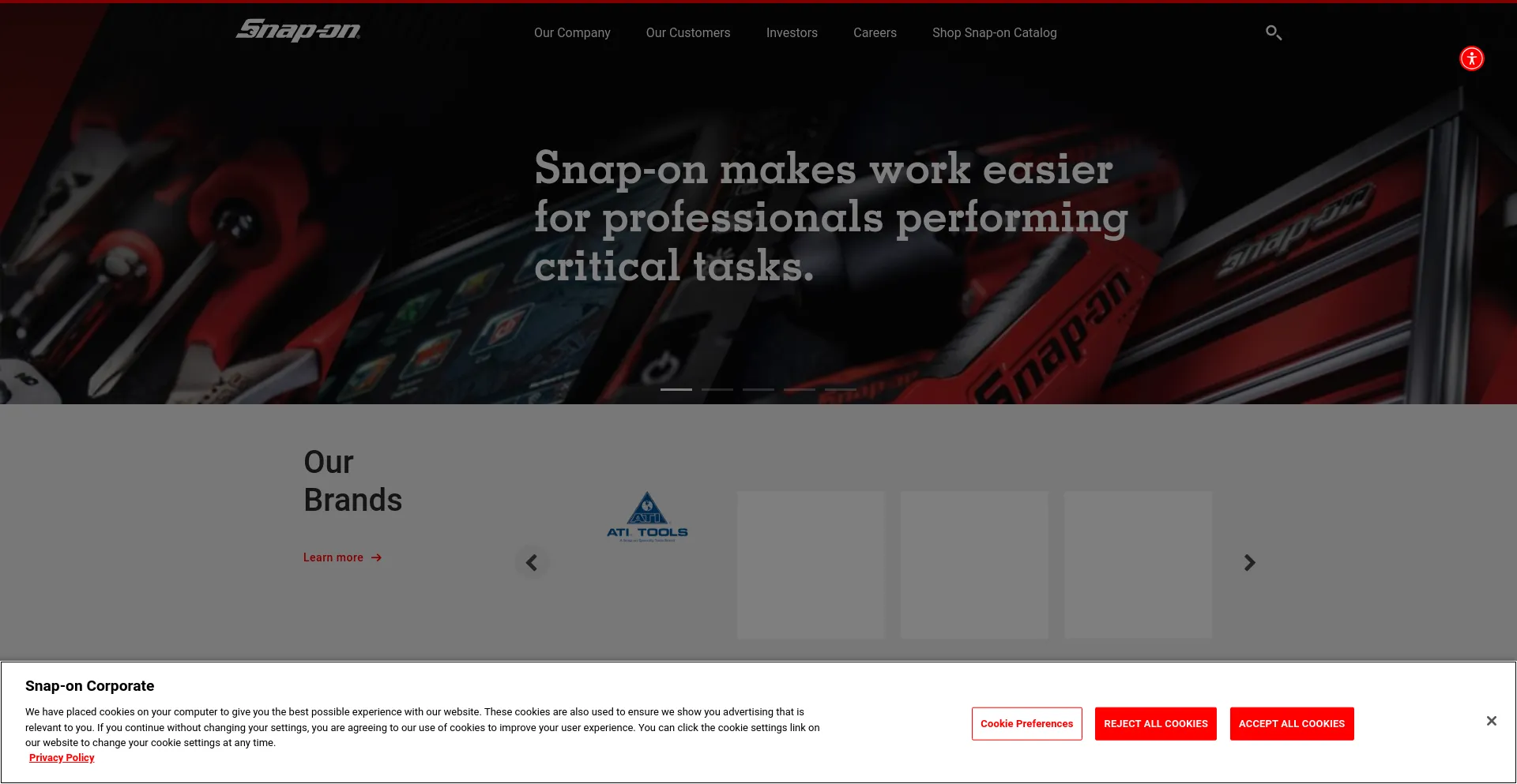 Screenshot of snapon.com homepage