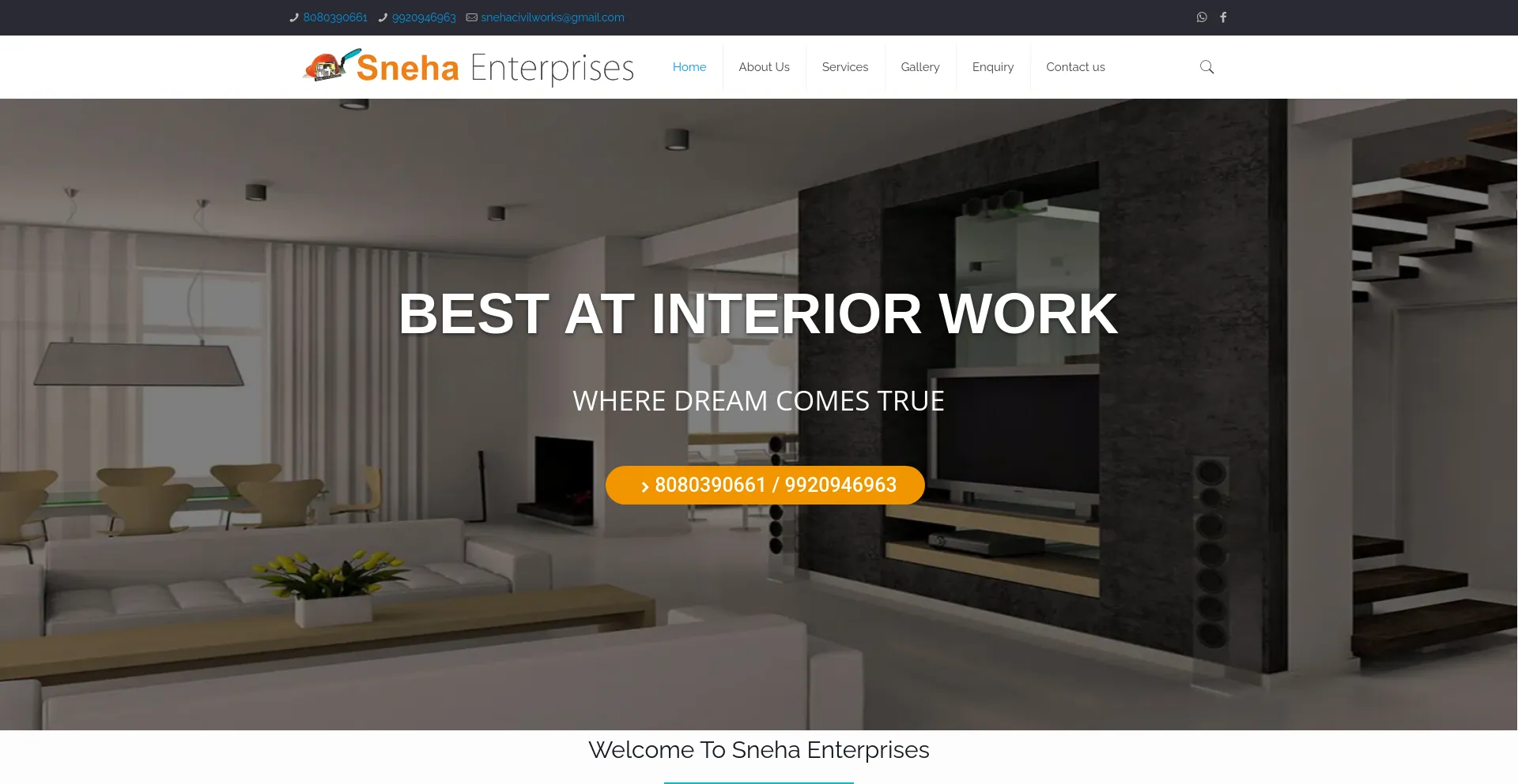 Screenshot of snehacivilwork.com homepage