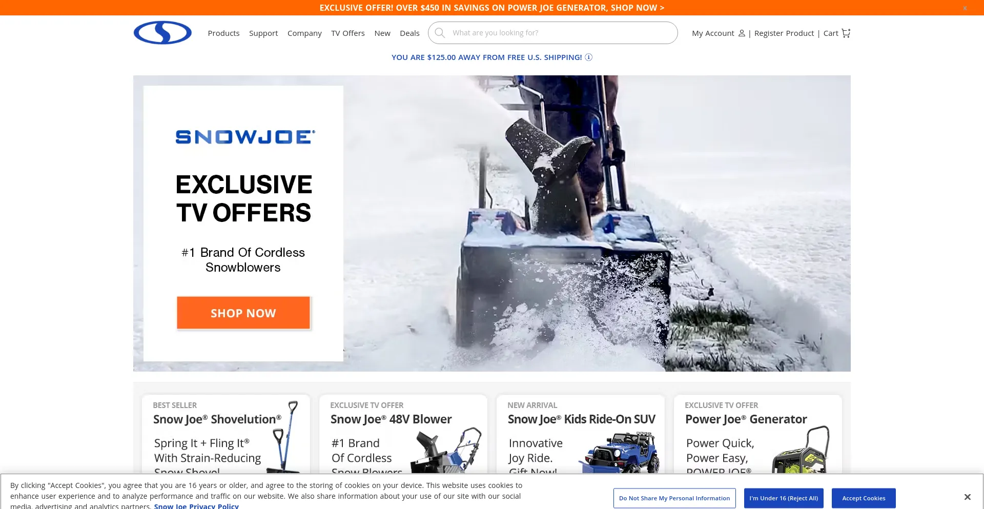 Screenshot of snowjoe.com homepage