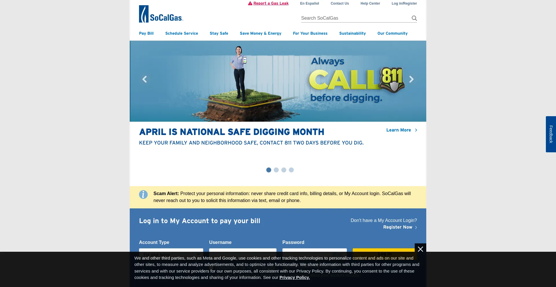 Screenshot of socalgas.com homepage