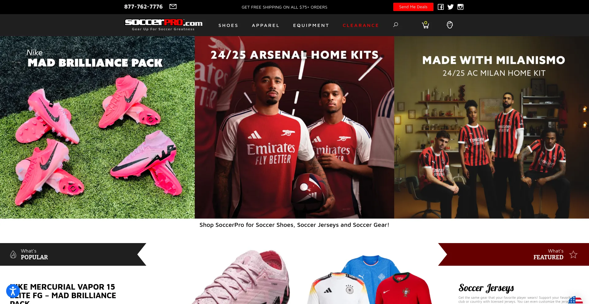 Screenshot of soccerpro.com homepage