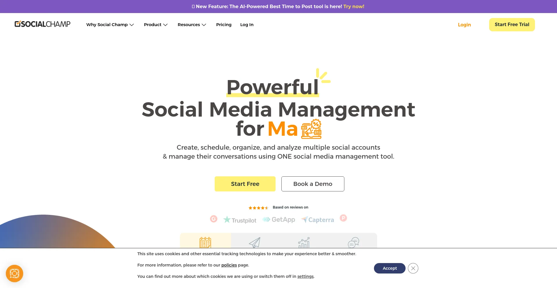 Screenshot of socialchamp.io homepage