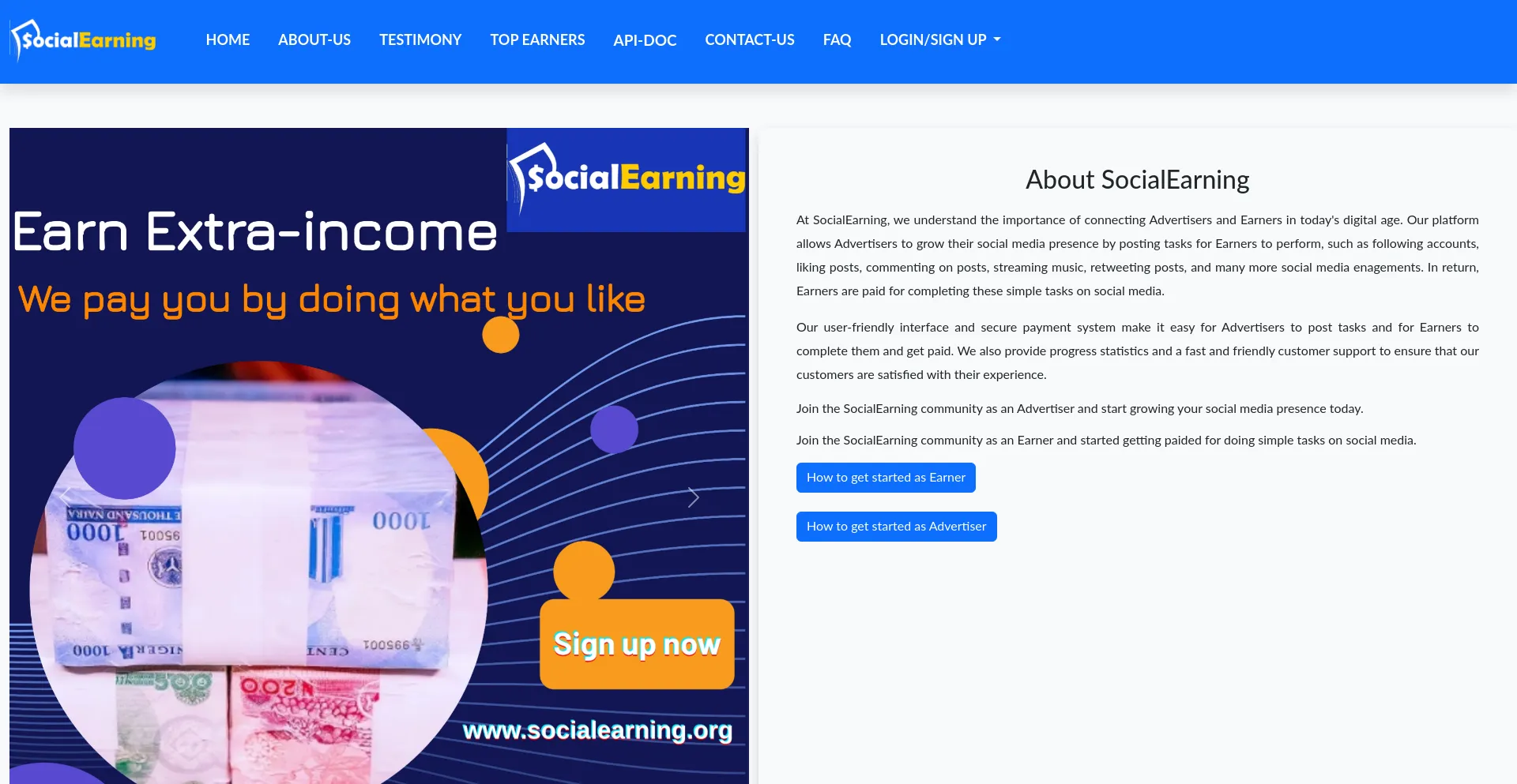 Screenshot of socialearning.org homepage
