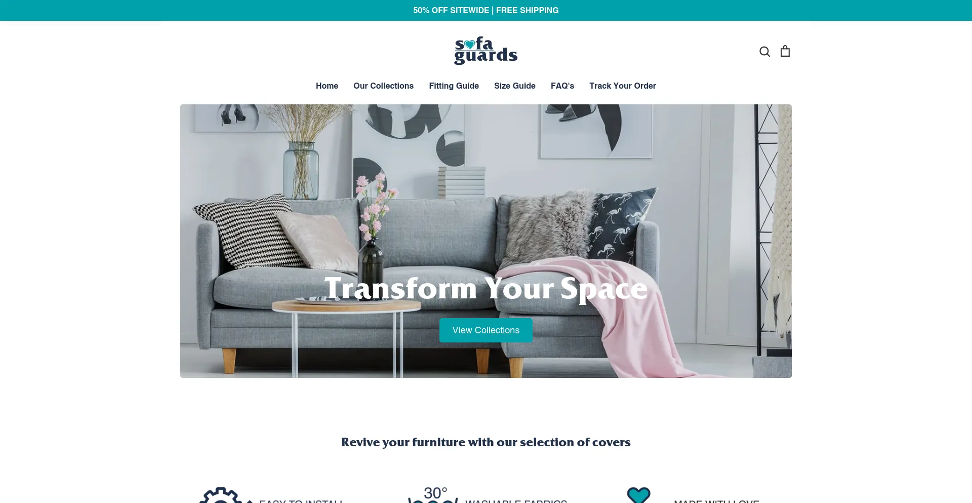 Screenshot of sofaguards.com homepage