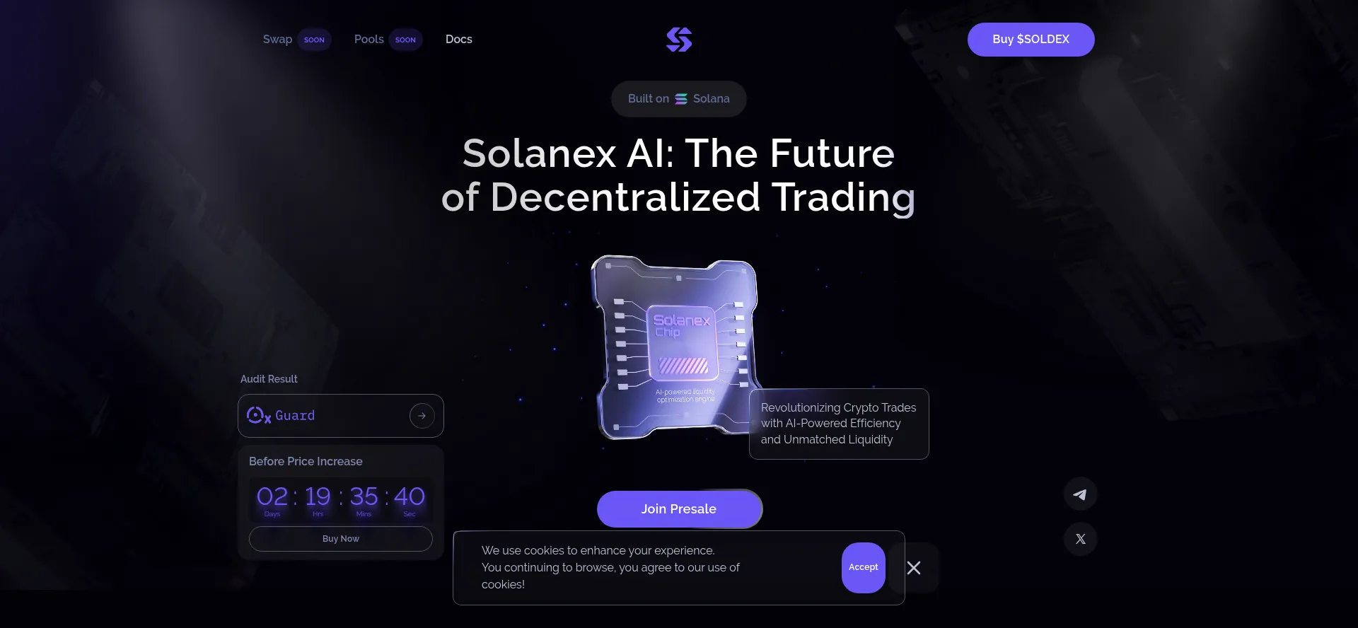 Screenshot of solanex.ai homepage