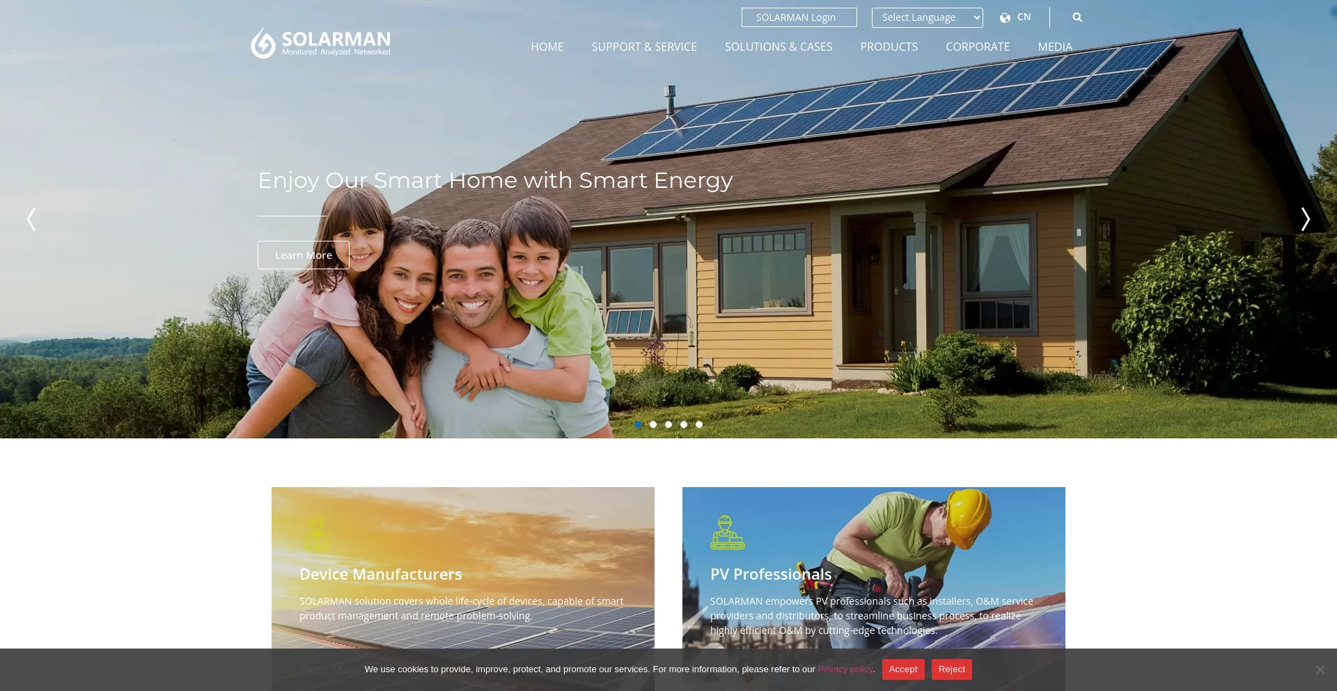 Screenshot of solarmanpv.com homepage