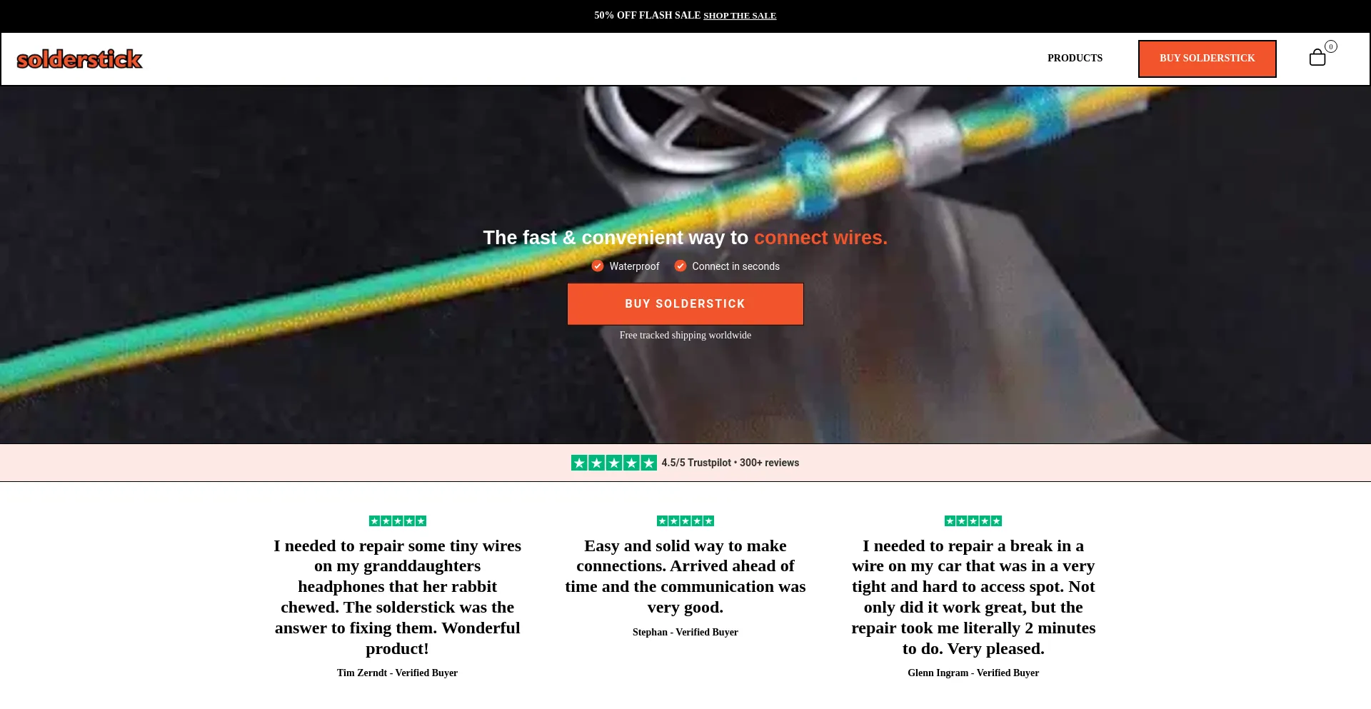 Screenshot of solderstick.com homepage