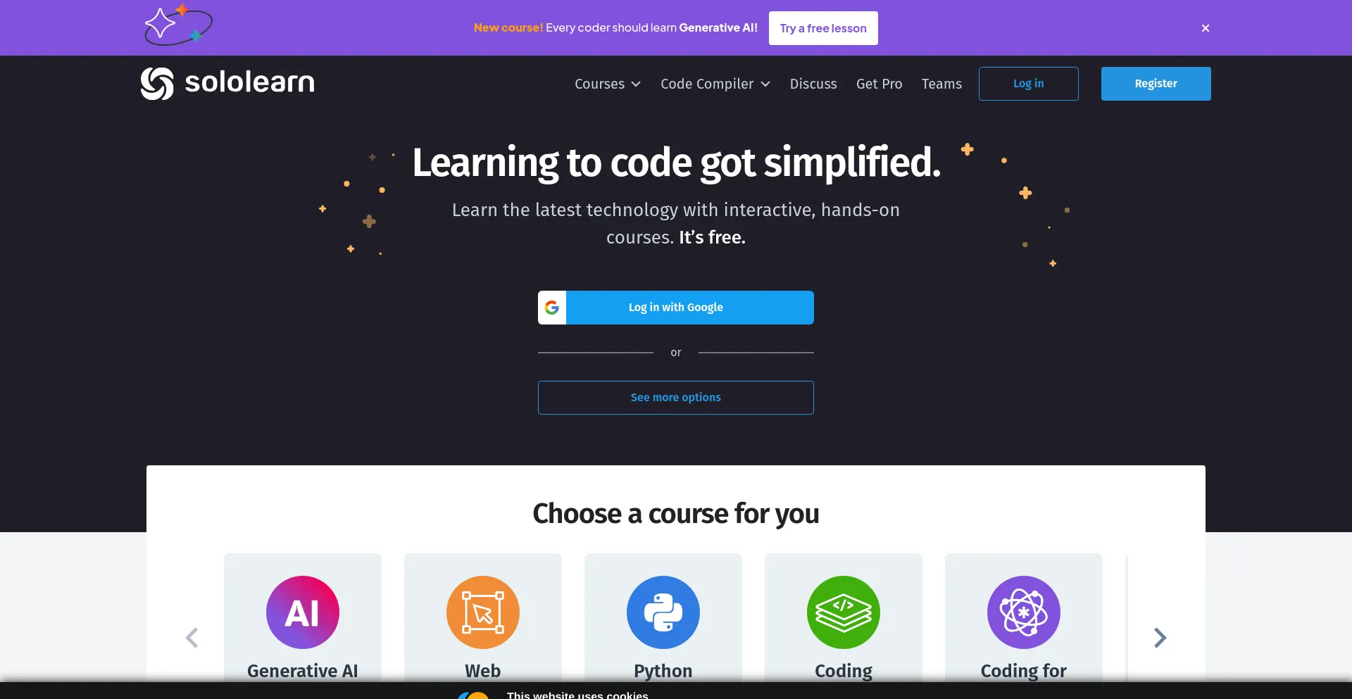 Screenshot of sololearn.com homepage