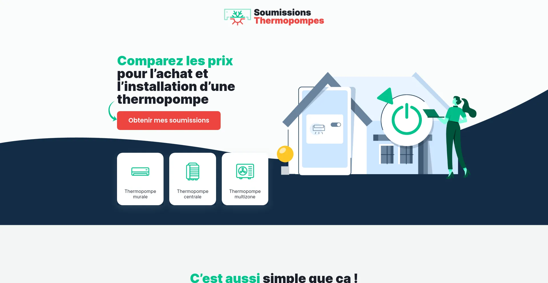 Screenshot of soumissionsthermopompes.ca homepage