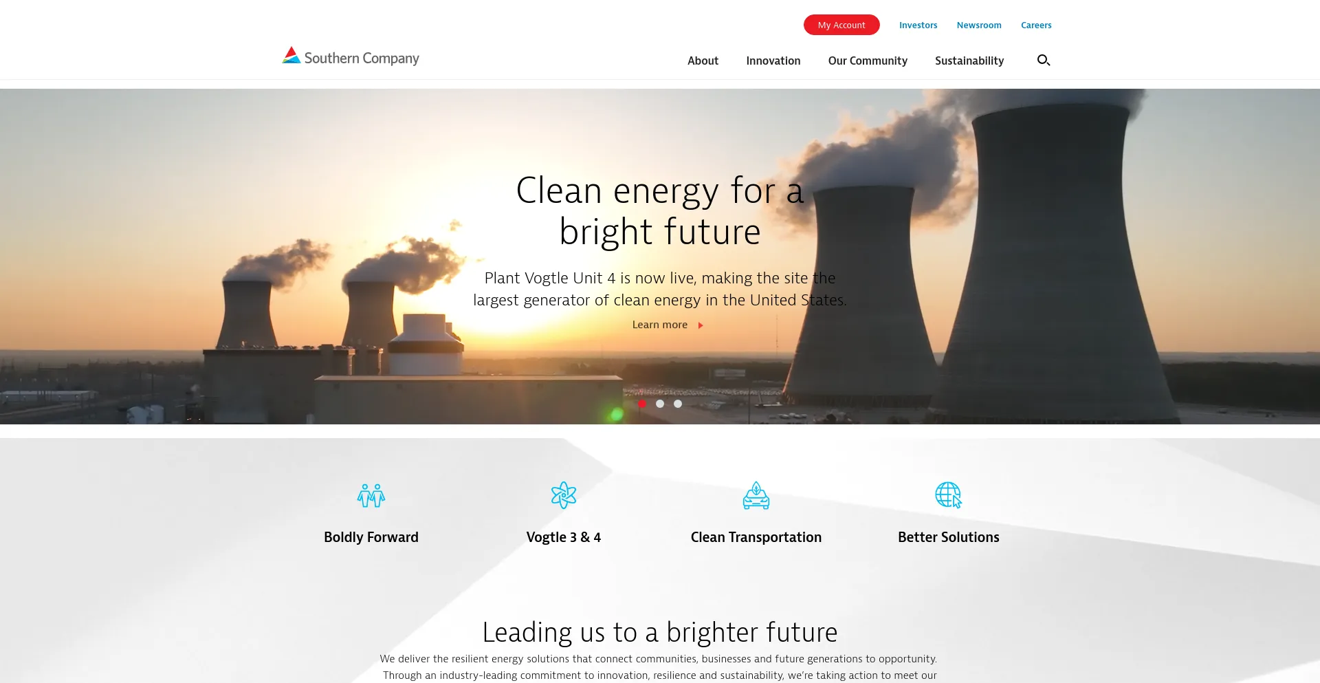 Screenshot of southerncompany.com homepage