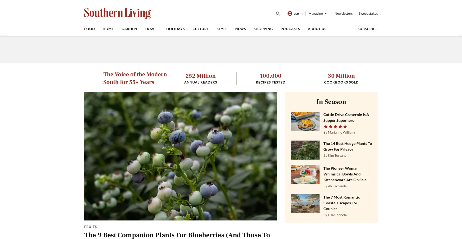 Screenshot of southernliving.com homepage