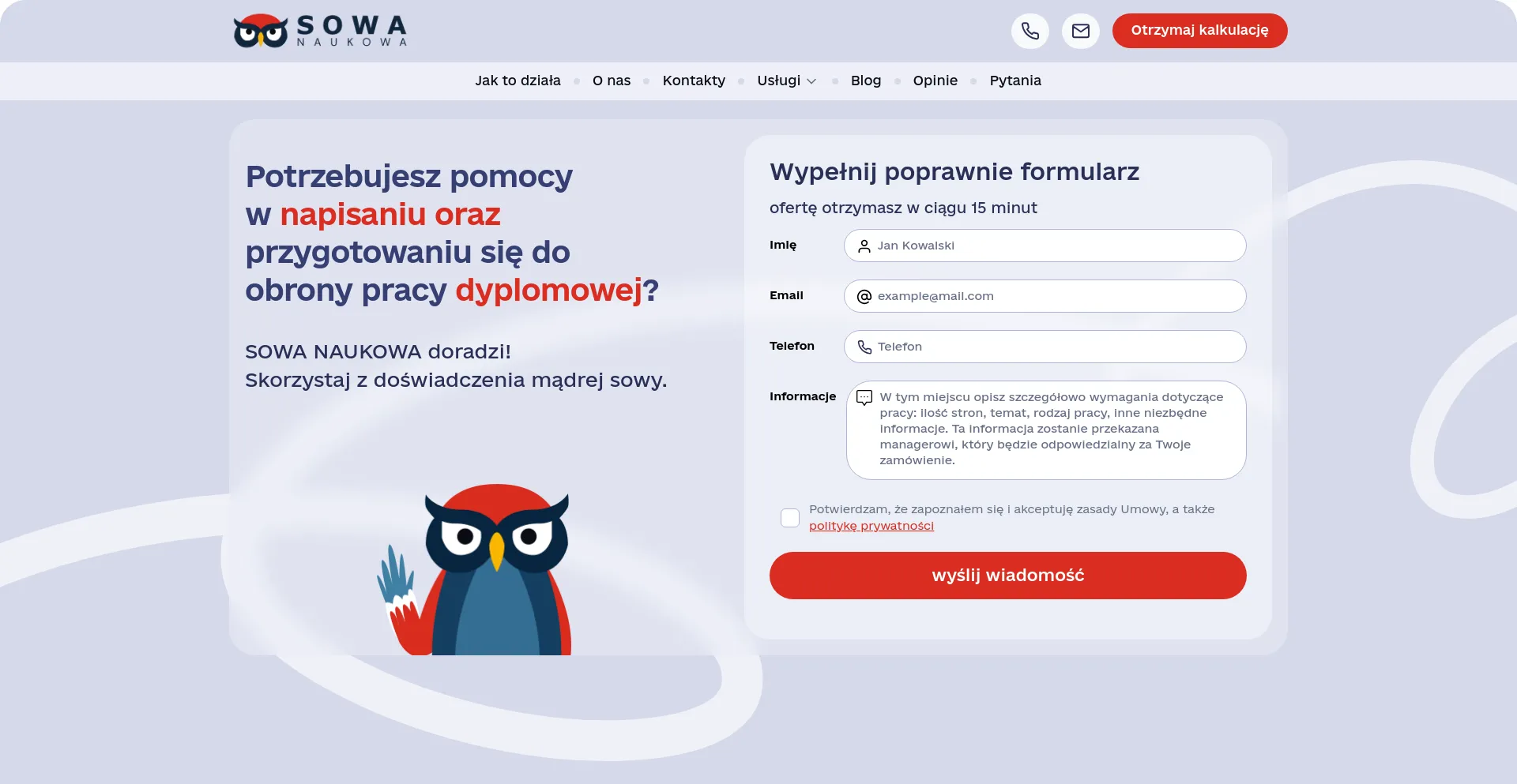 Screenshot of sowanaukowa.pl homepage