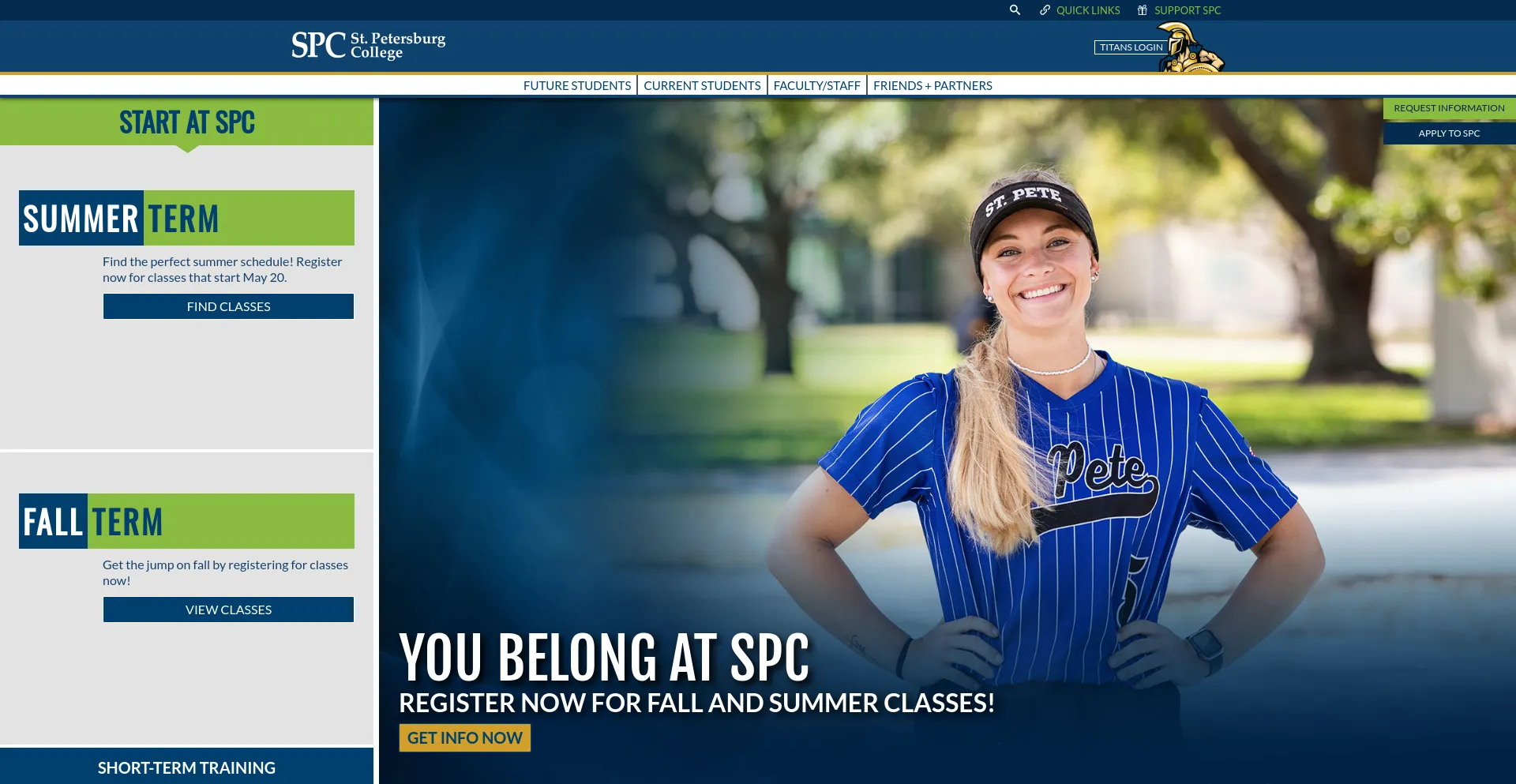 Screenshot of spcollege.edu homepage