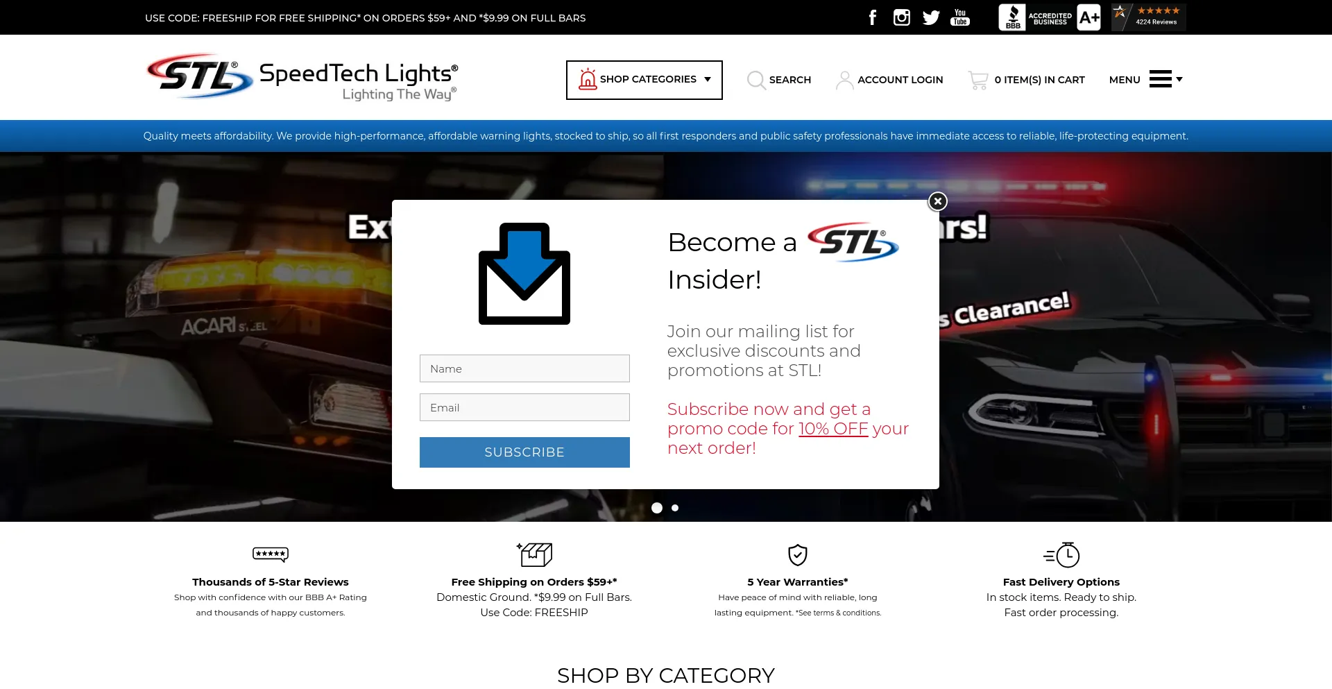 Screenshot of speedtechlights.com homepage