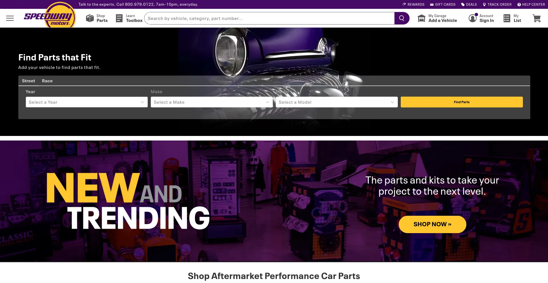 Screenshot of speedwaymotors.com homepage