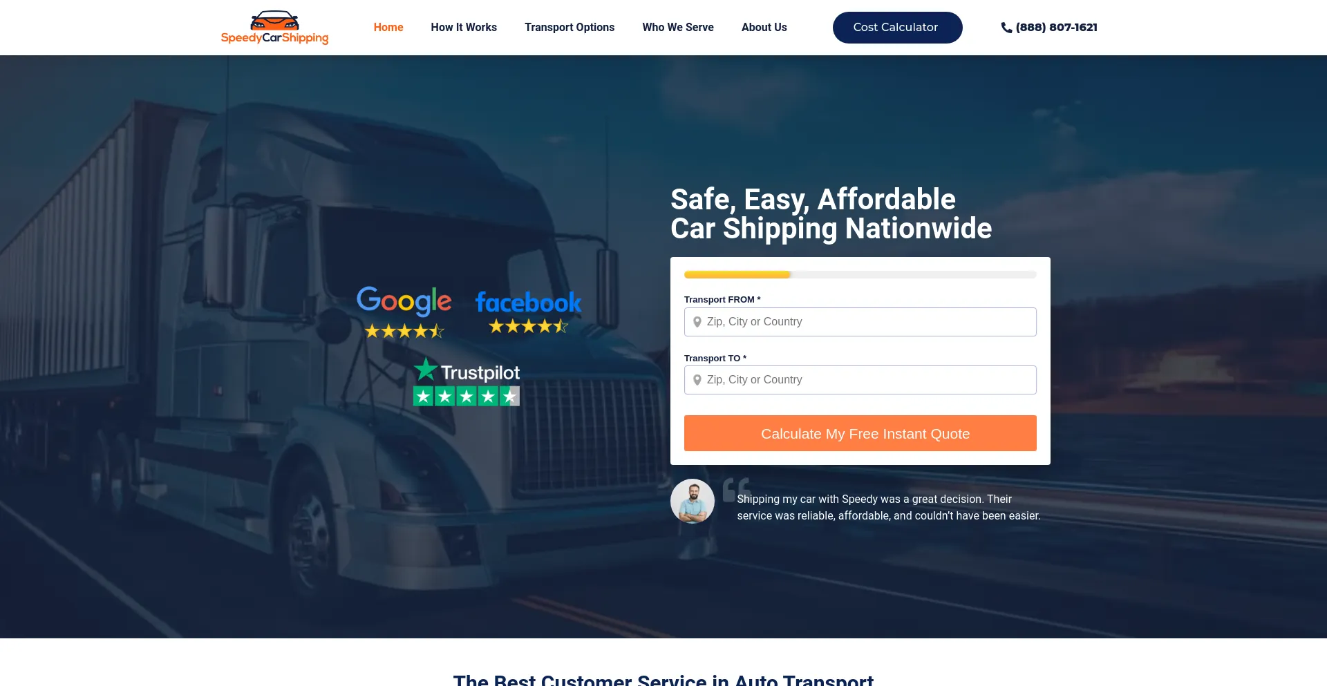 Screenshot of speedycarshipping.com homepage