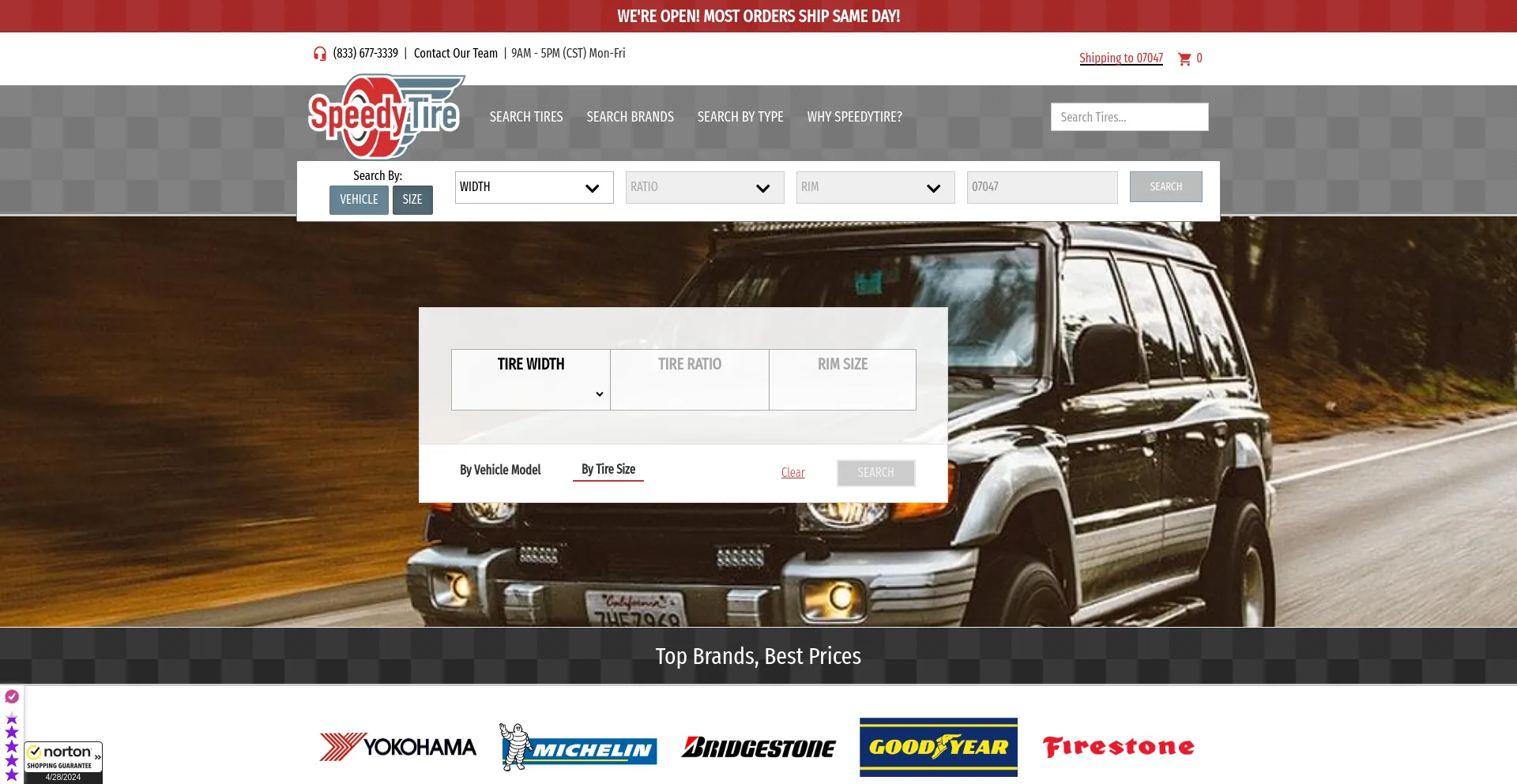 Screenshot of speedytire.com homepage