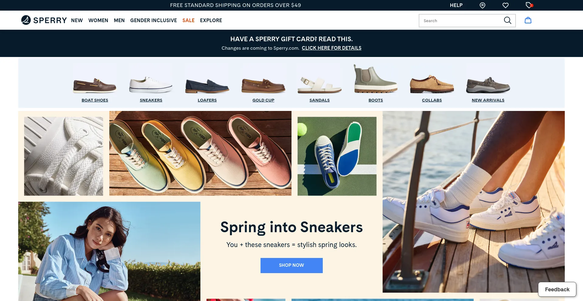 Screenshot of sperry.com homepage