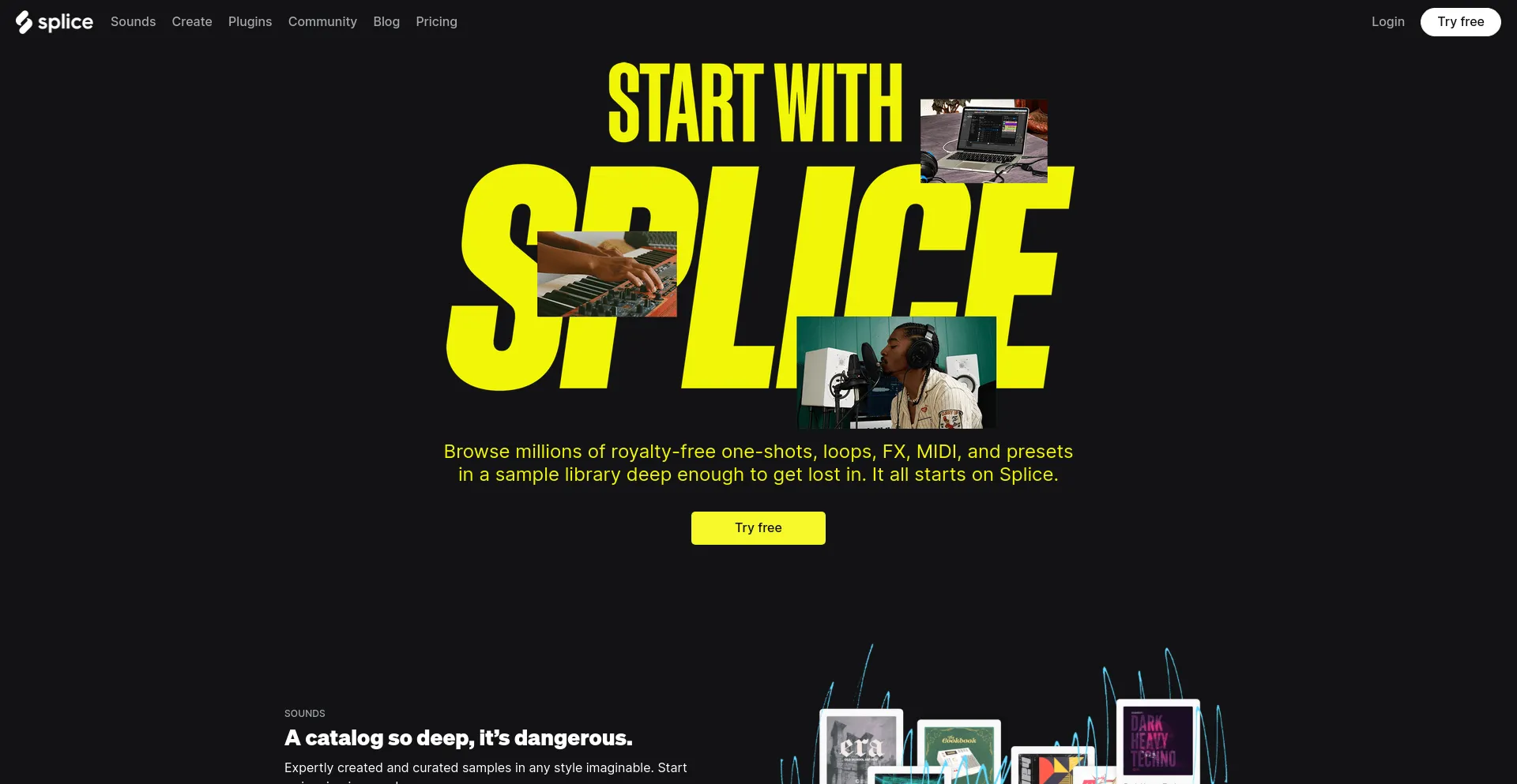 Screenshot of splice.com homepage