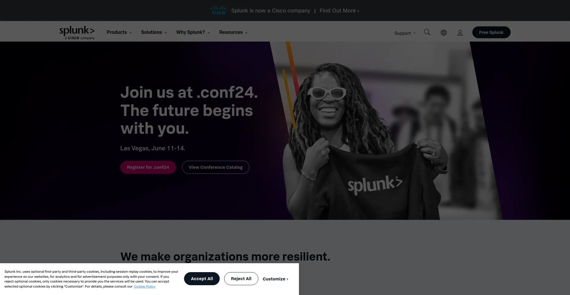 Screenshot of splunk.com homepage