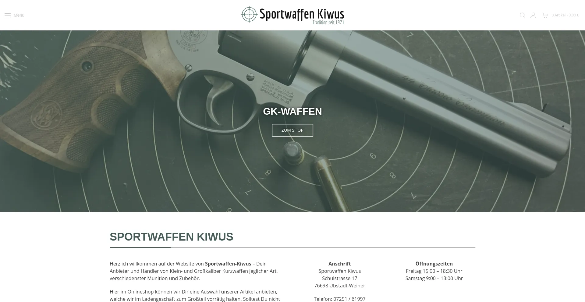 Screenshot of sportwaffen-kiwus.de homepage