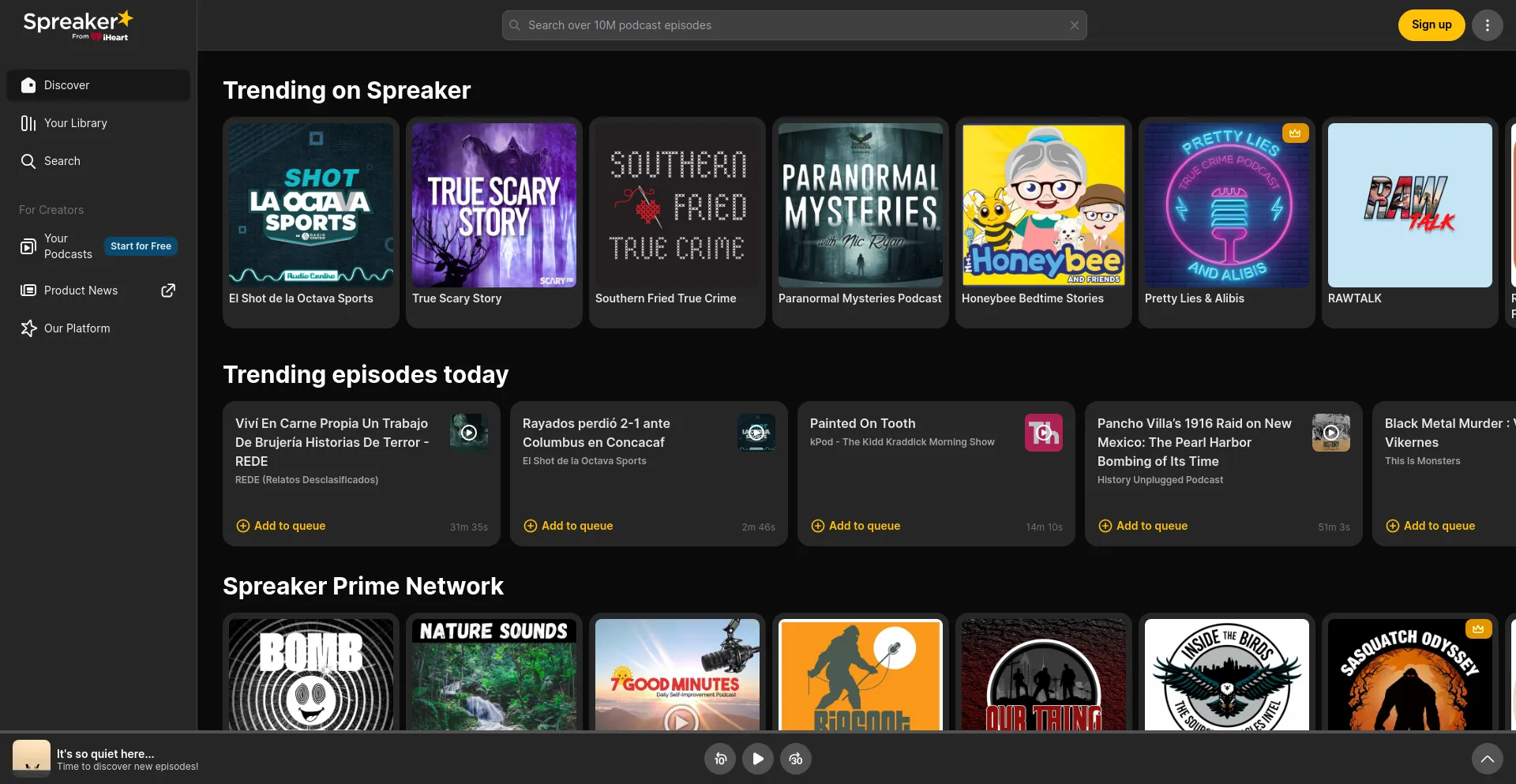 Screenshot of spreaker.com homepage