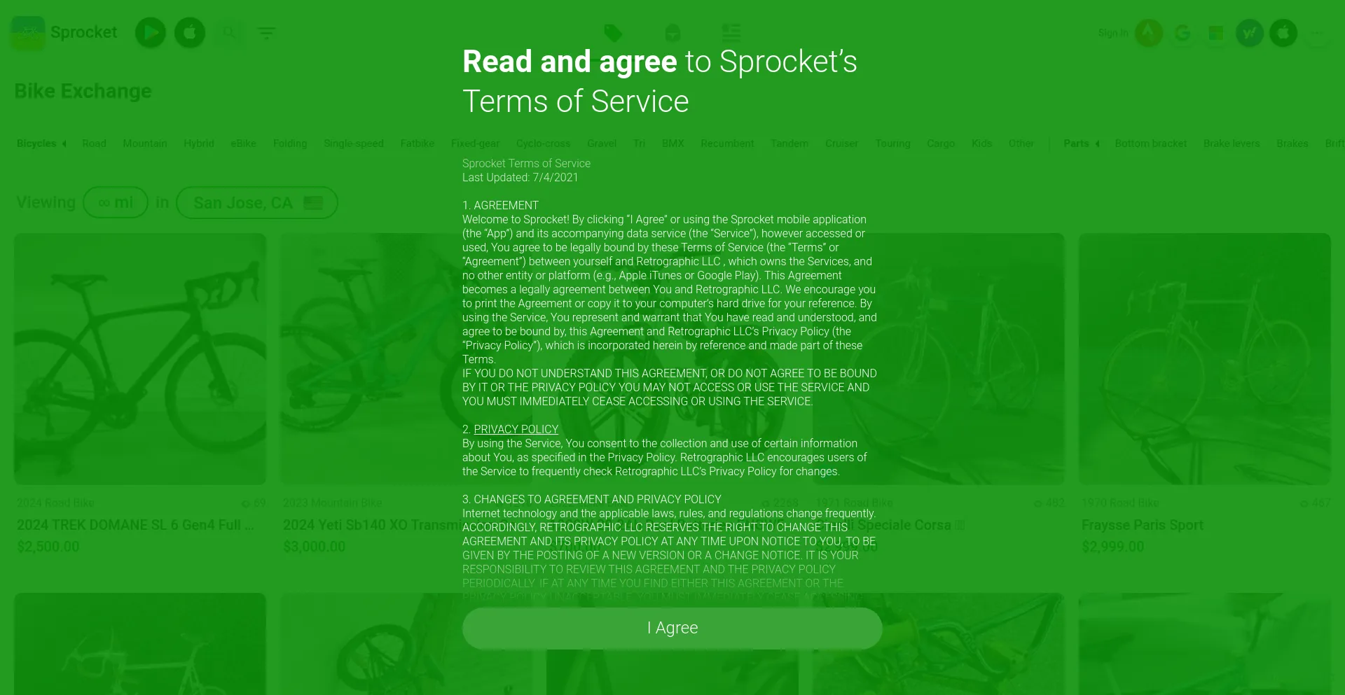 Screenshot of sprocket.bike homepage