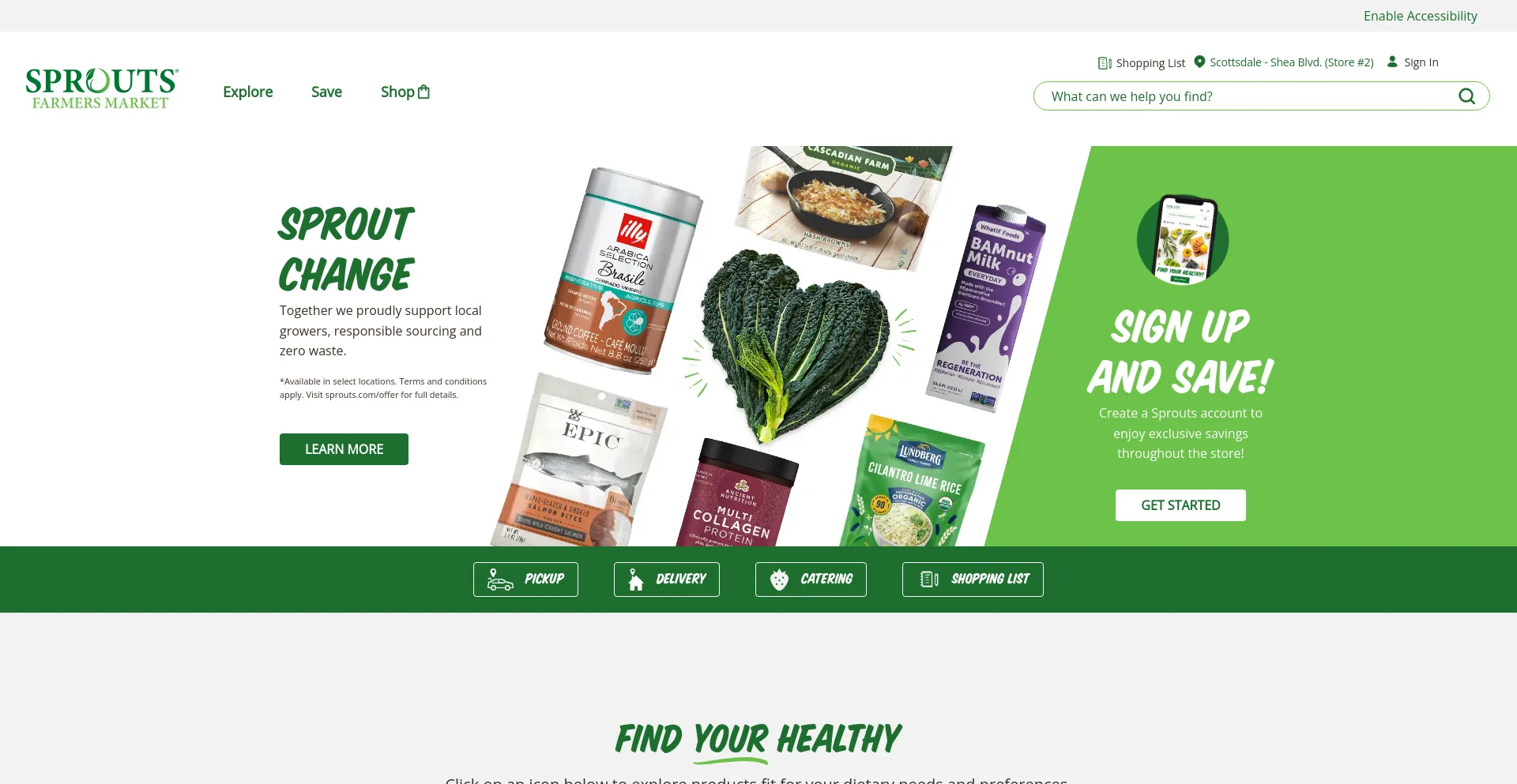 Screenshot of sprouts.com homepage