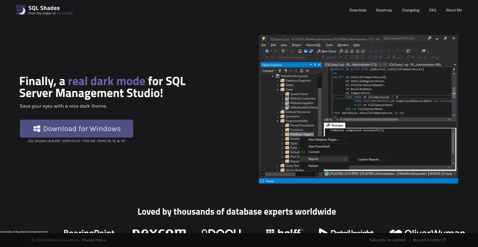 Screenshot of sqlshades.com homepage